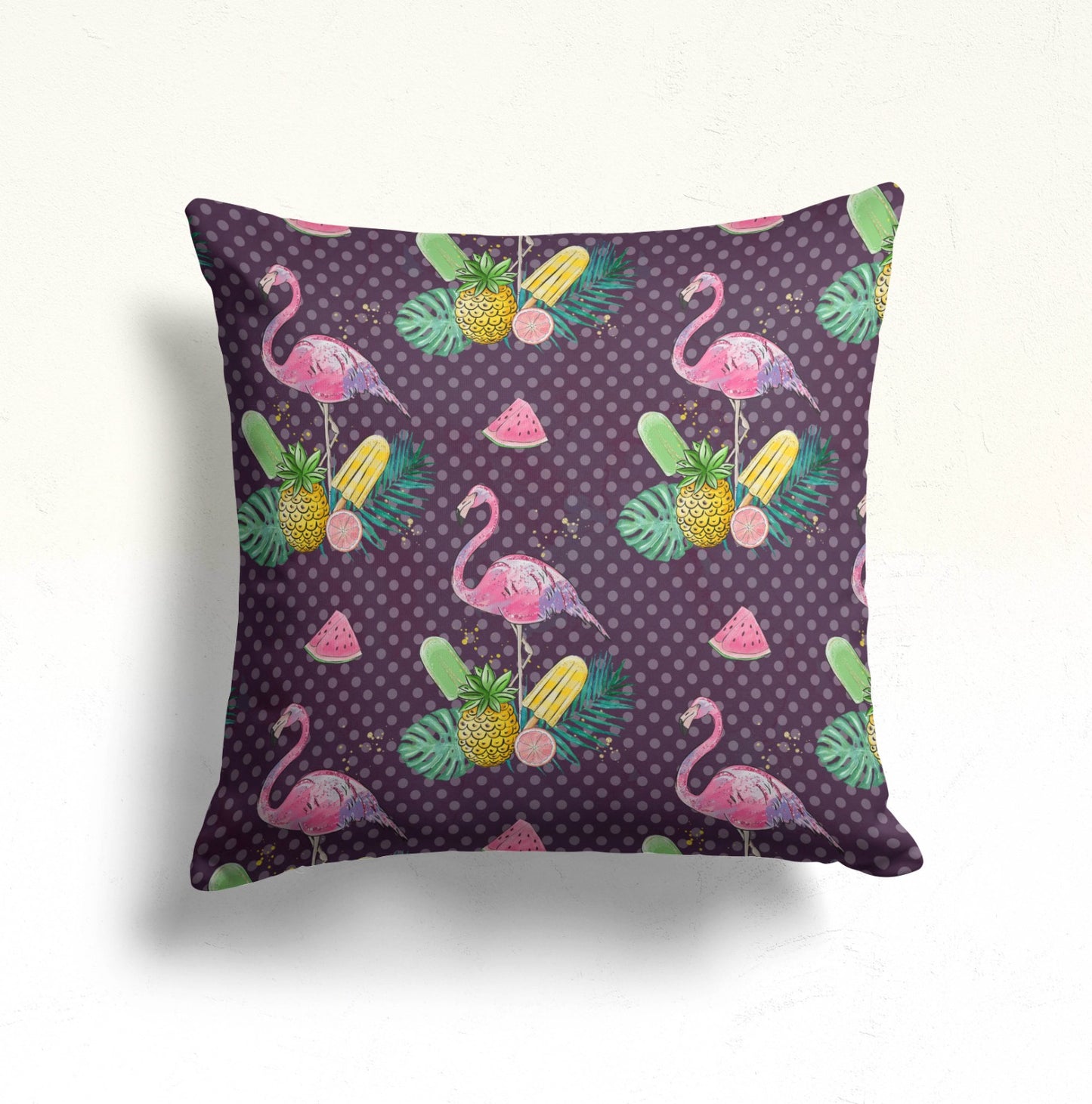 Tropical Flamingo Cushion Cover, Purple with Pineapples Decor