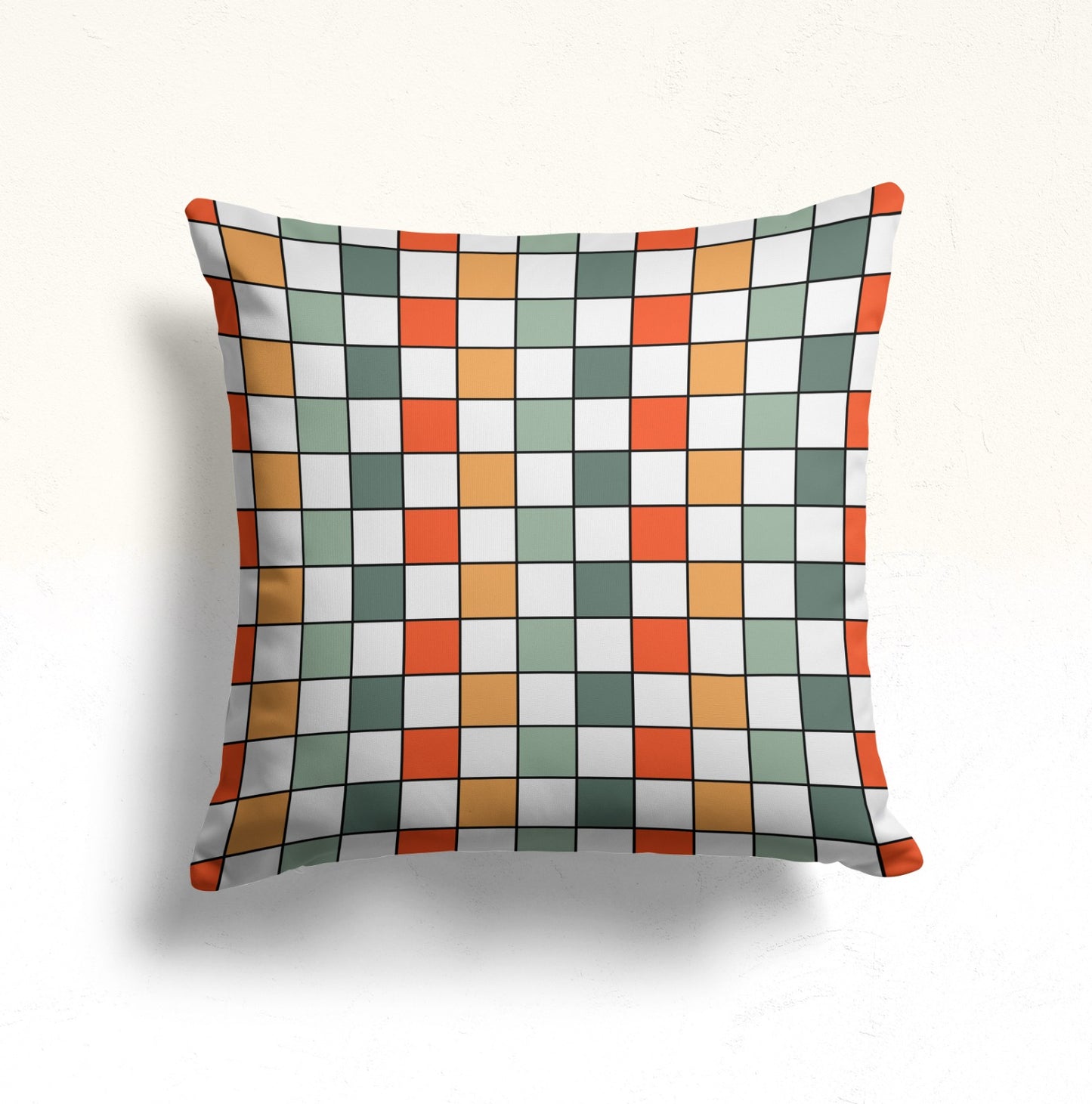 Vintage Checkered Pattern Cushion Cover, Retro Floral Squares