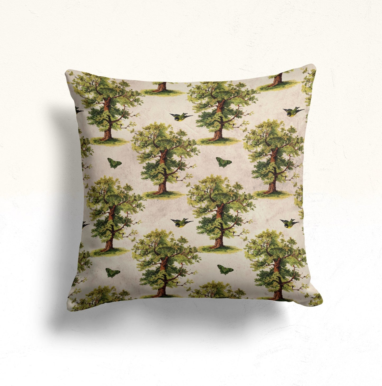 Deer Cushion Cover with Fig Leaves, Green Botanical Trees