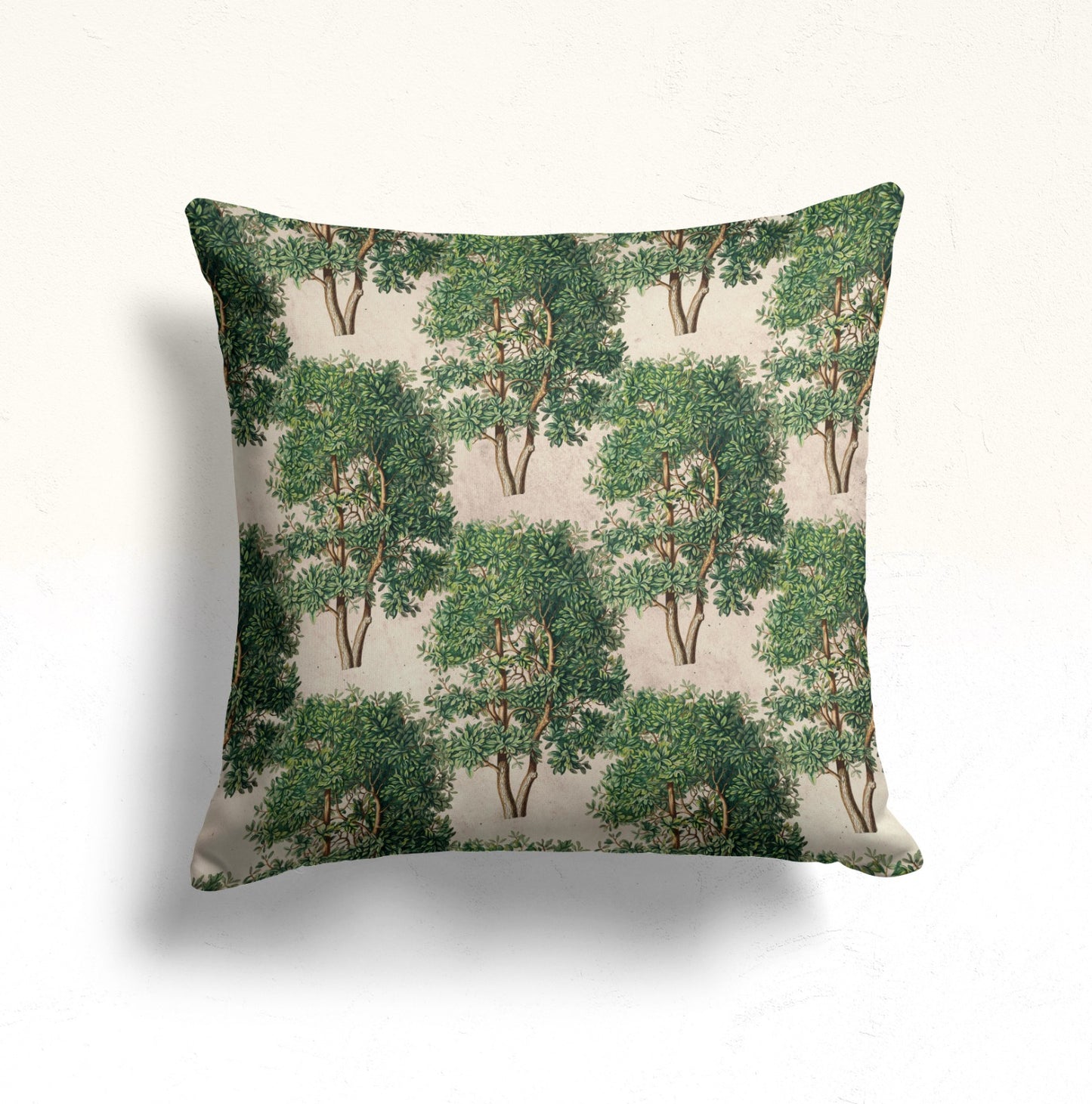 Deer Cushion Cover with Fig Leaves, Green Botanical Trees