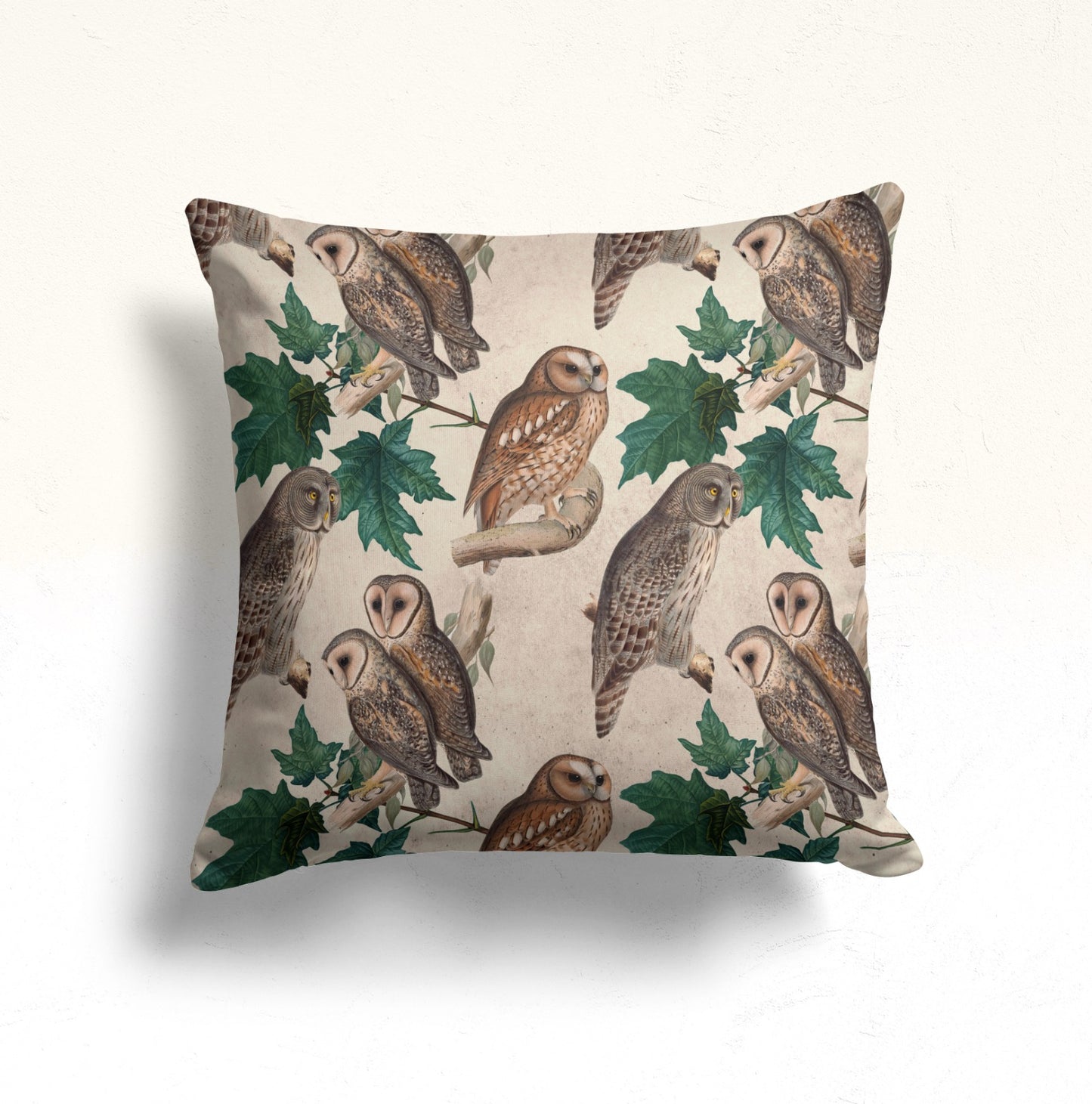 Deer Cushion Cover with Fig Leaves, Green Botanical Trees