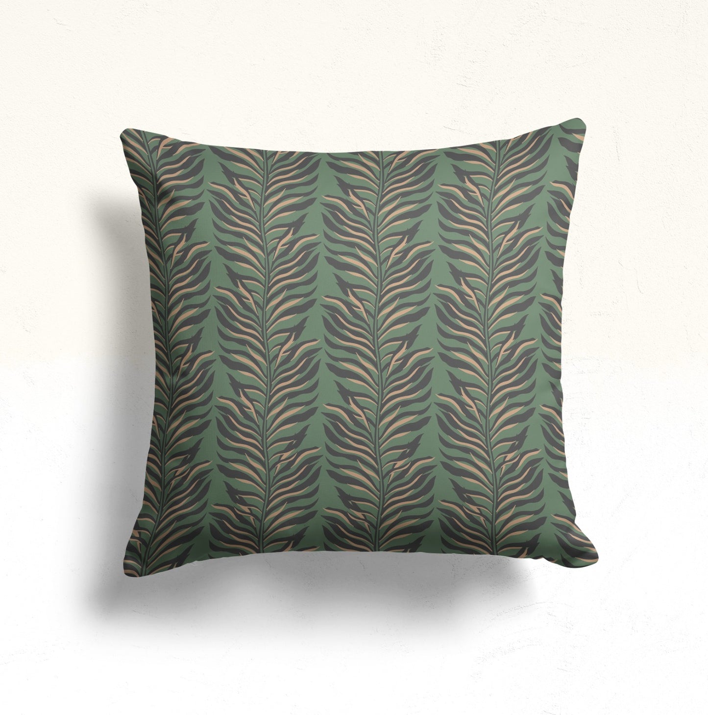 Deer Cushion Cover with Fig Leaves, Green Botanical Trees