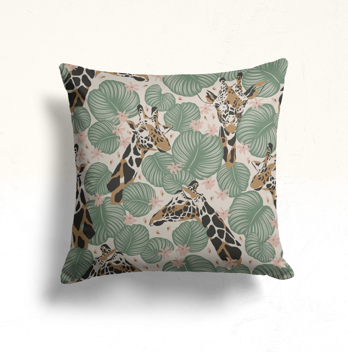 Deer Cushion Cover with Fig Leaves, Green Botanical Trees