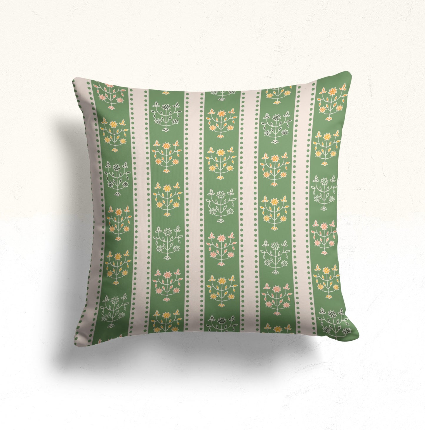 Deer Cushion Cover with Fig Leaves, Green Botanical Trees