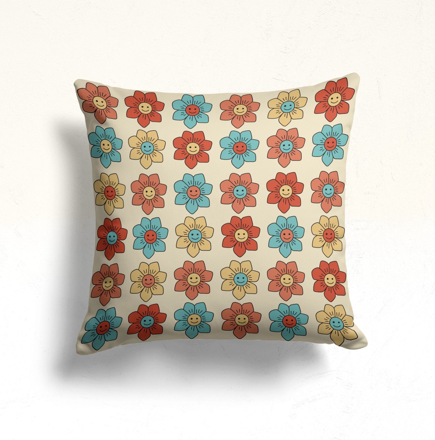 Vintage Checkered Pattern Cushion Cover, Retro Floral Squares