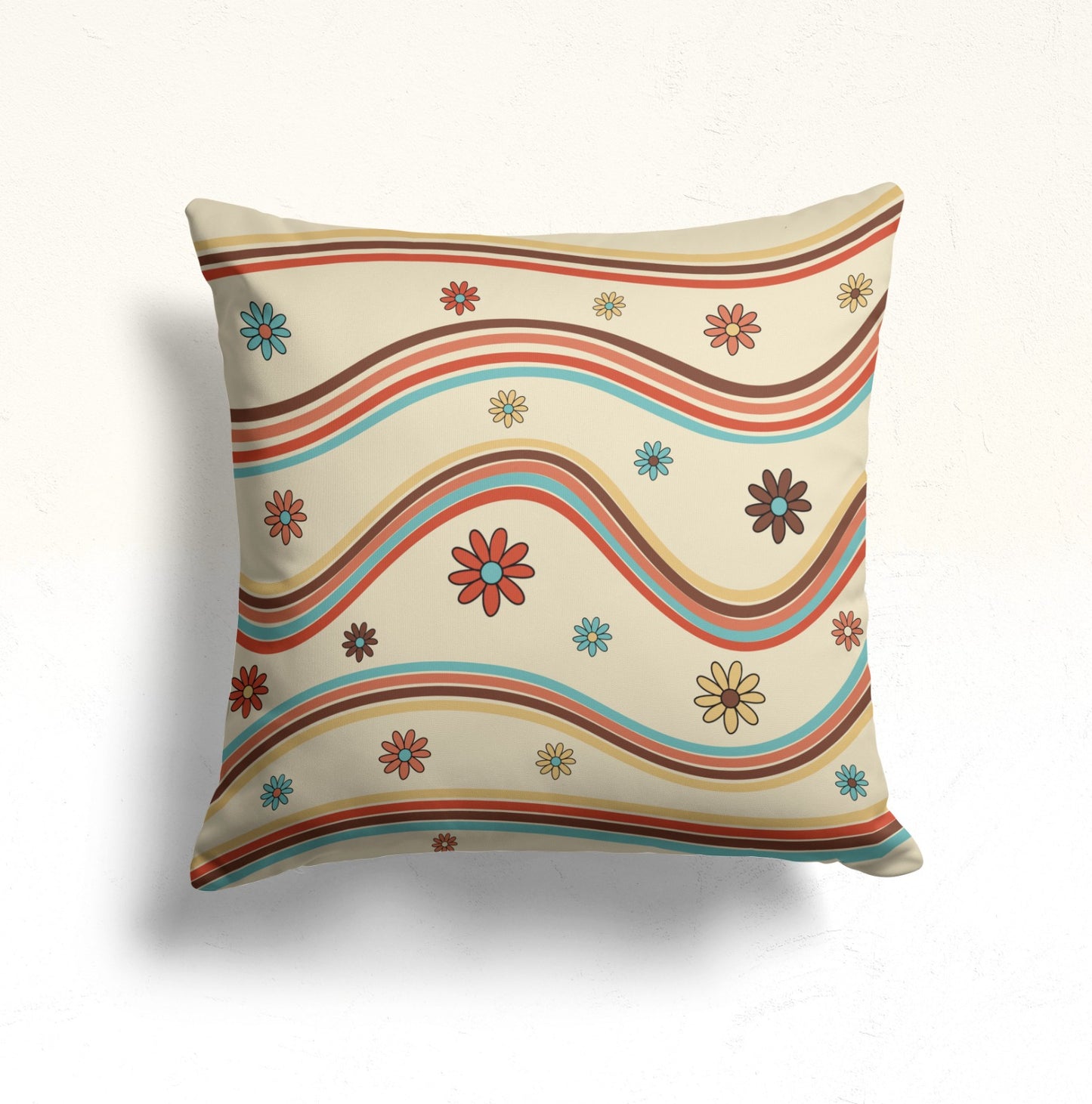 Vintage Checkered Pattern Cushion Cover, Retro Floral Squares