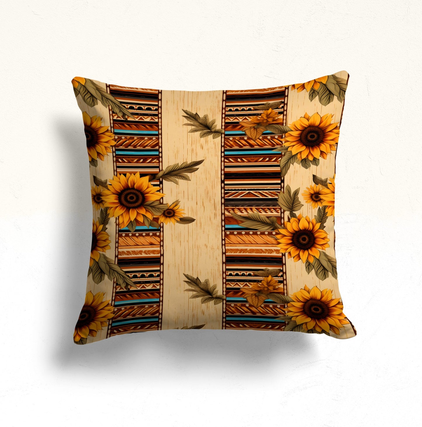Wooden Sunflower Delight Cushion Cover, Sunflower Rustic Stripes
