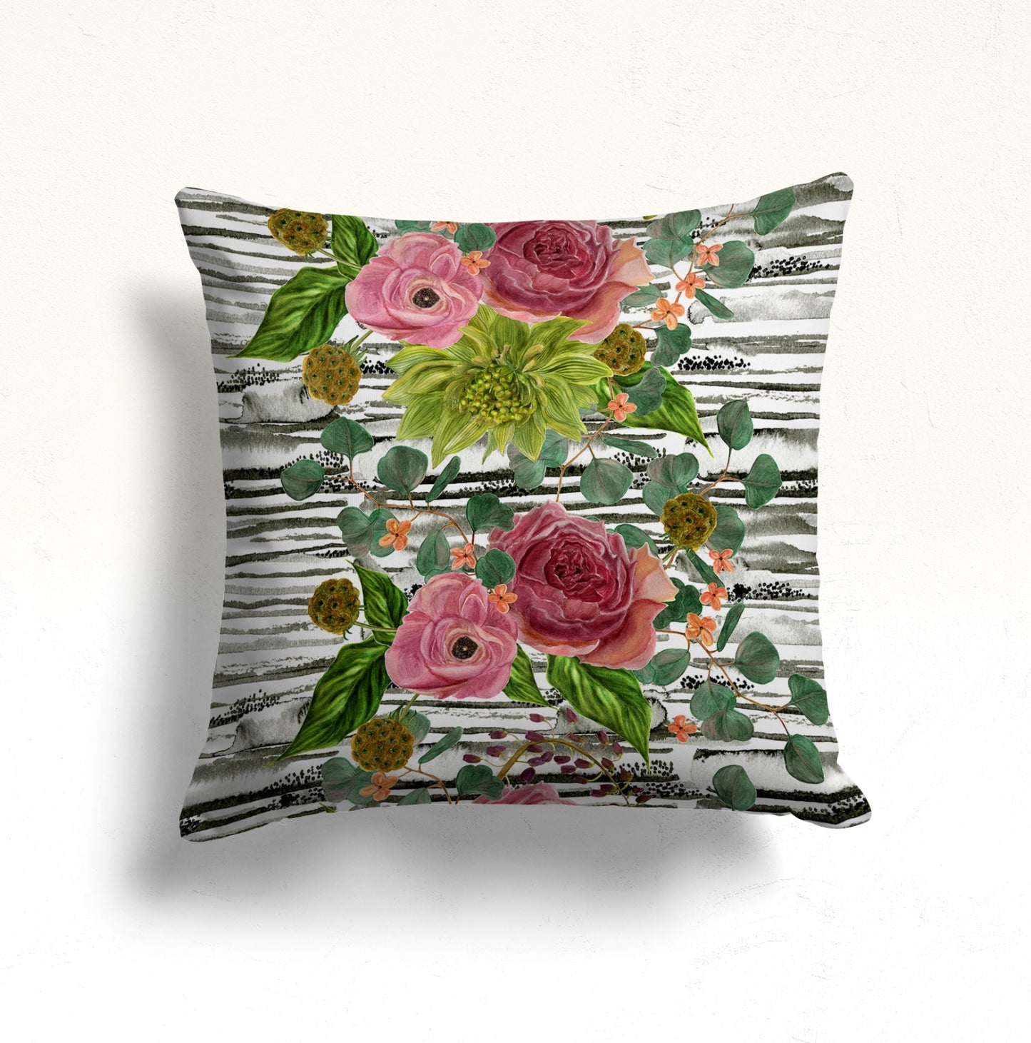Tropical Green Cushion Cover, Floral Elephant, Boho Jungle