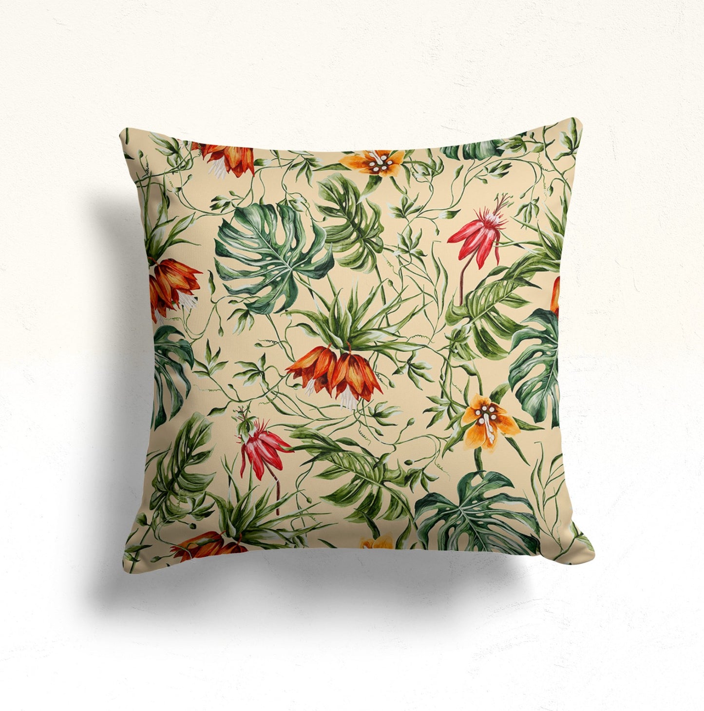 Tropical Green Cushion Cover, Floral Elephant, Boho Jungle