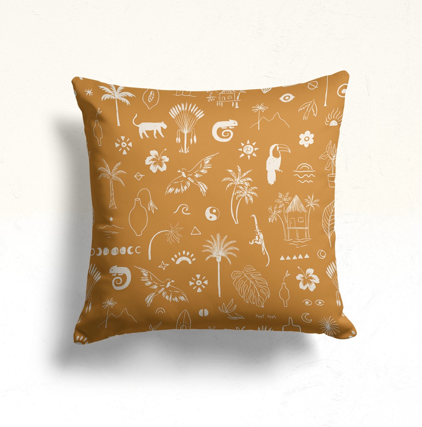 Tropical Bamboo Cushion Cover, Safari Leopards Illustrations