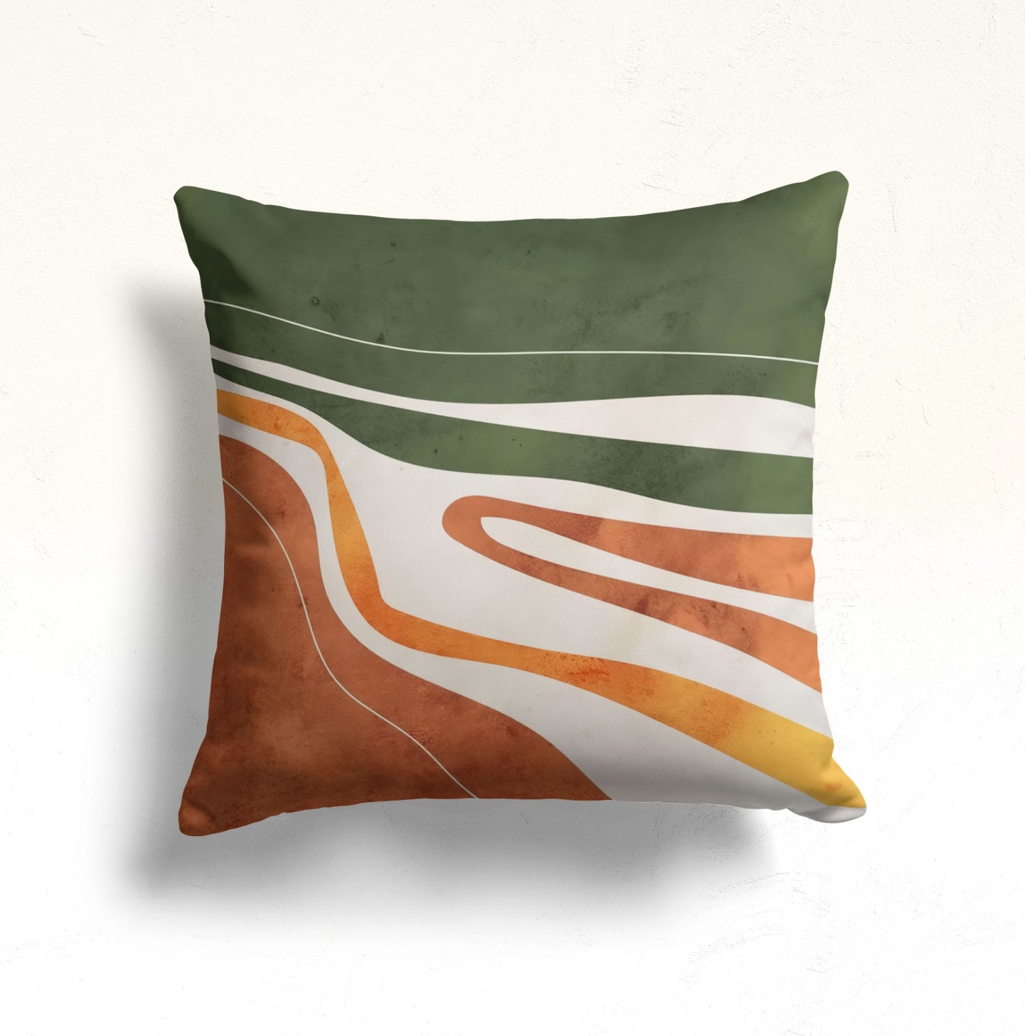 Abstract Sunset with Palm Leaves Cushion Cover in Earthy Tones