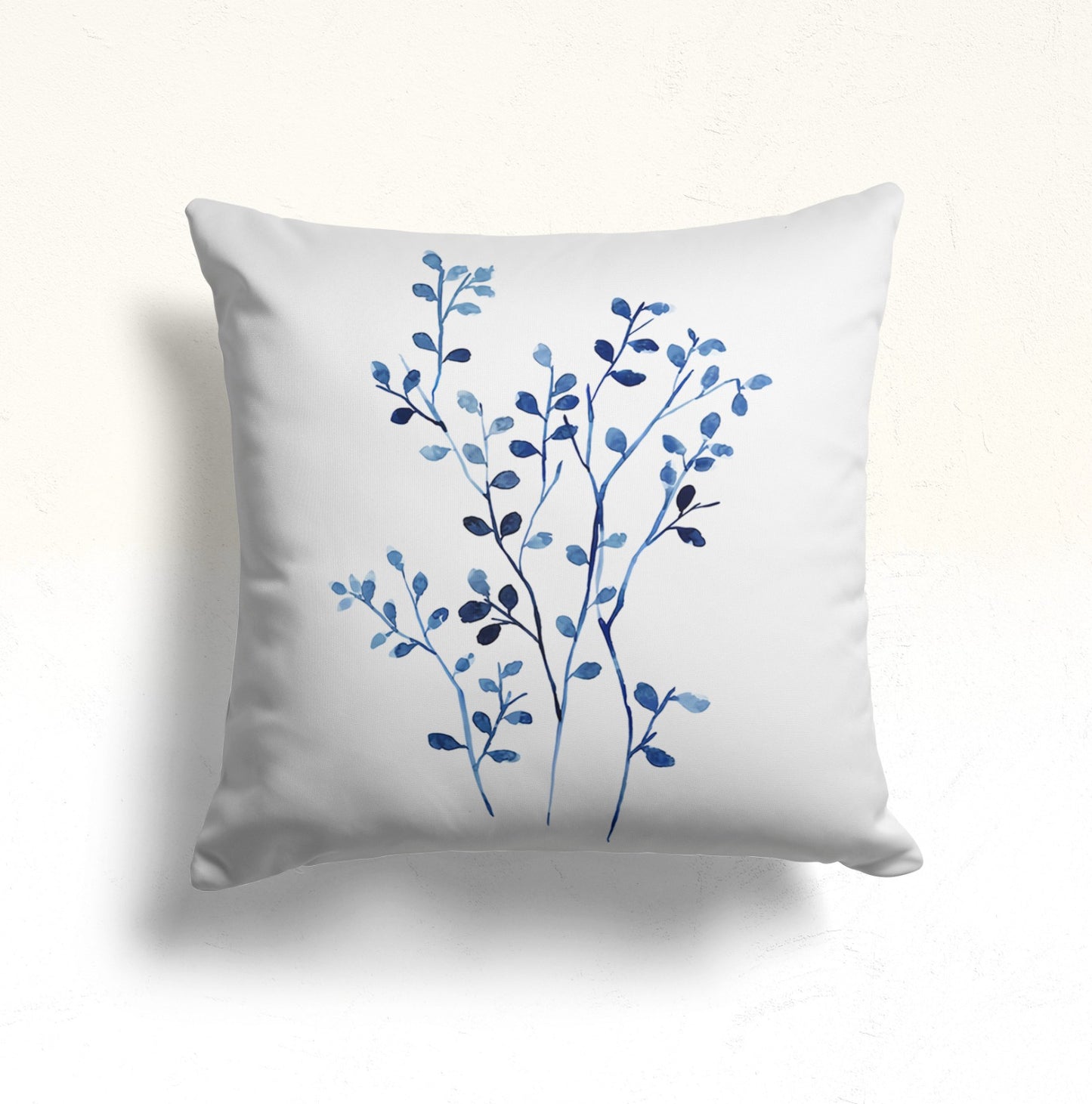 Blue Botanical Eucalyptus Cushion Cover, Blue Leaf Design