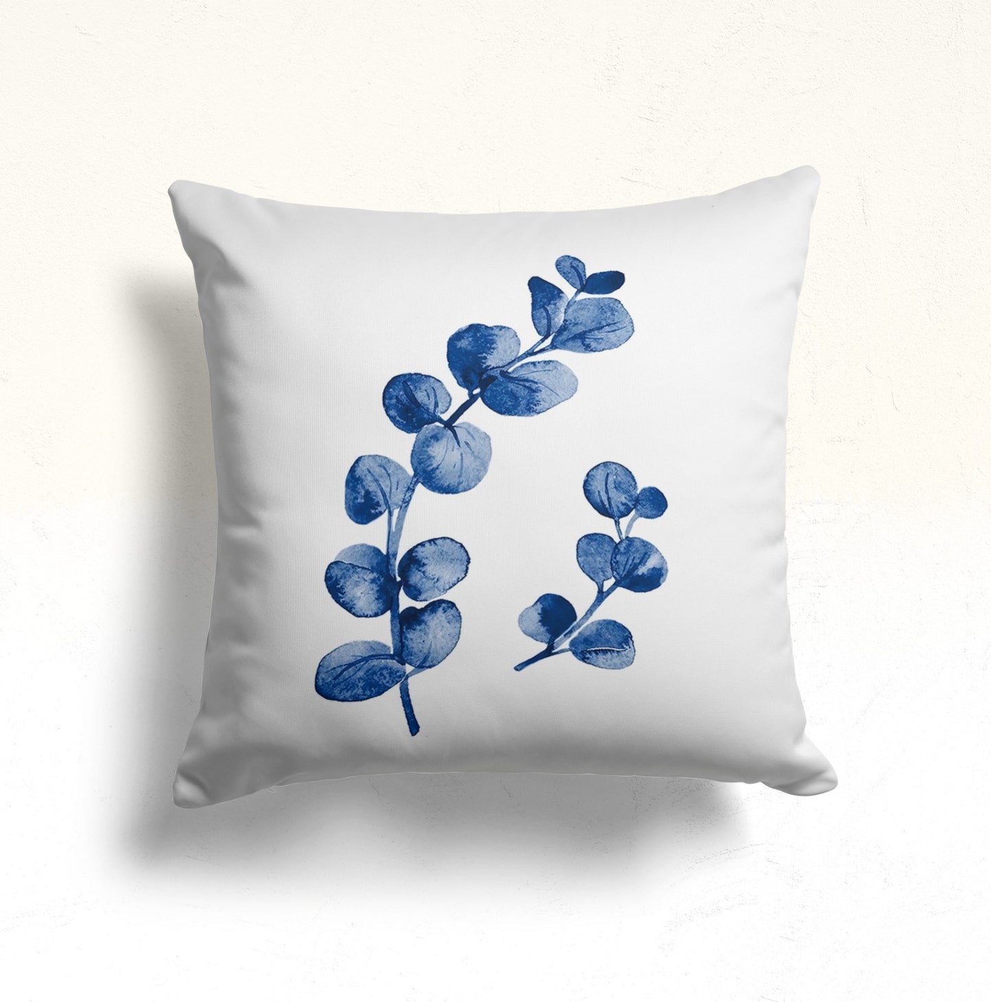 Blue Botanical Eucalyptus Cushion Cover, Blue Leaf Design