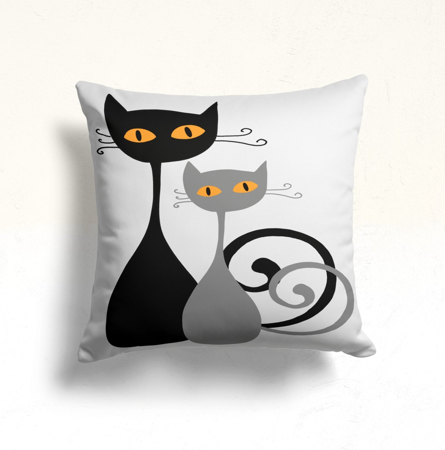 Black Cats Artwork Cushion Cover, Watercolor Cat and Kitten