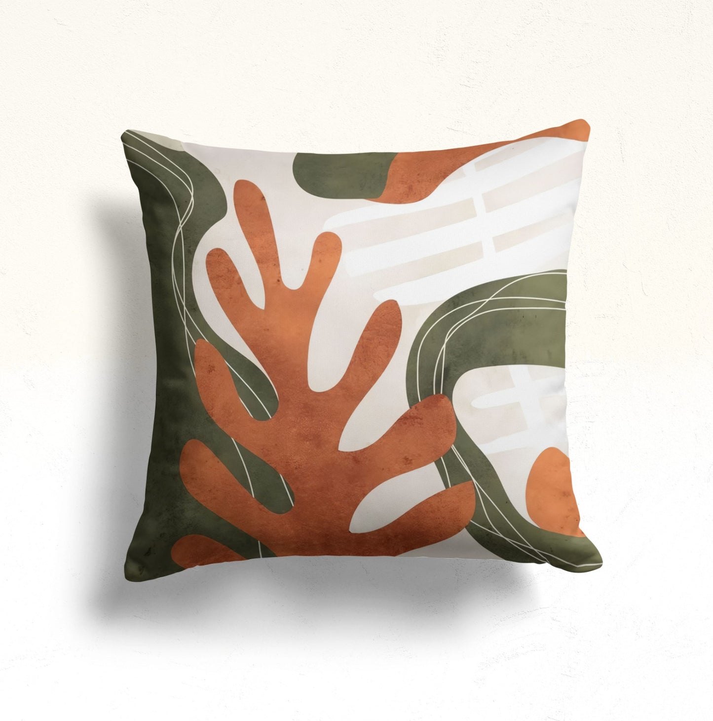 Abstract Sunset with Palm Leaves Cushion Cover in Earthy Tones
