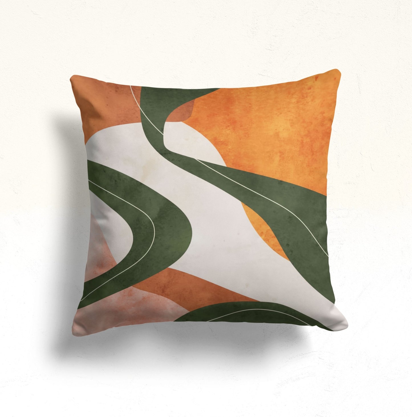 Abstract Sunset with Palm Leaves Cushion Cover in Earthy Tones