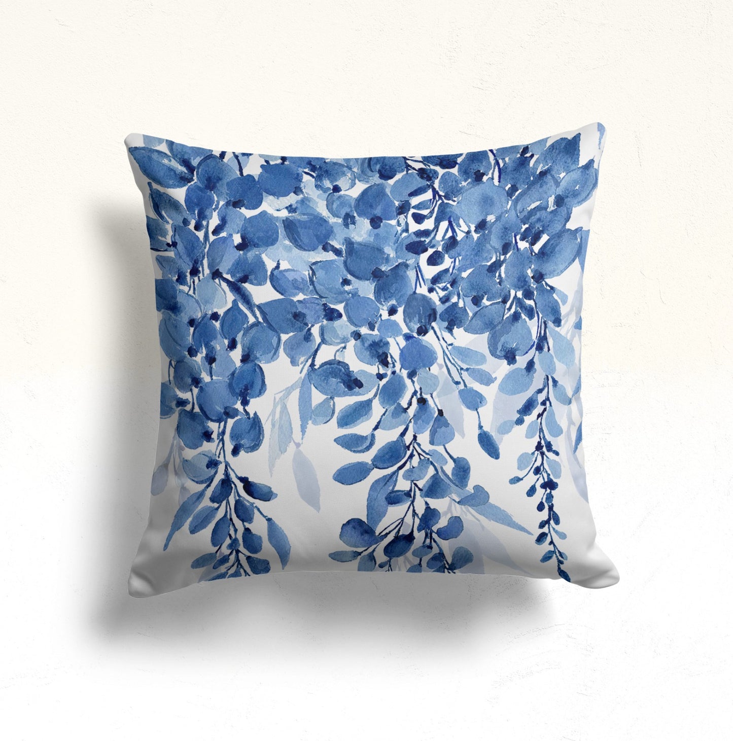 Blue Botanical Eucalyptus Cushion Cover, Blue Leaf Design