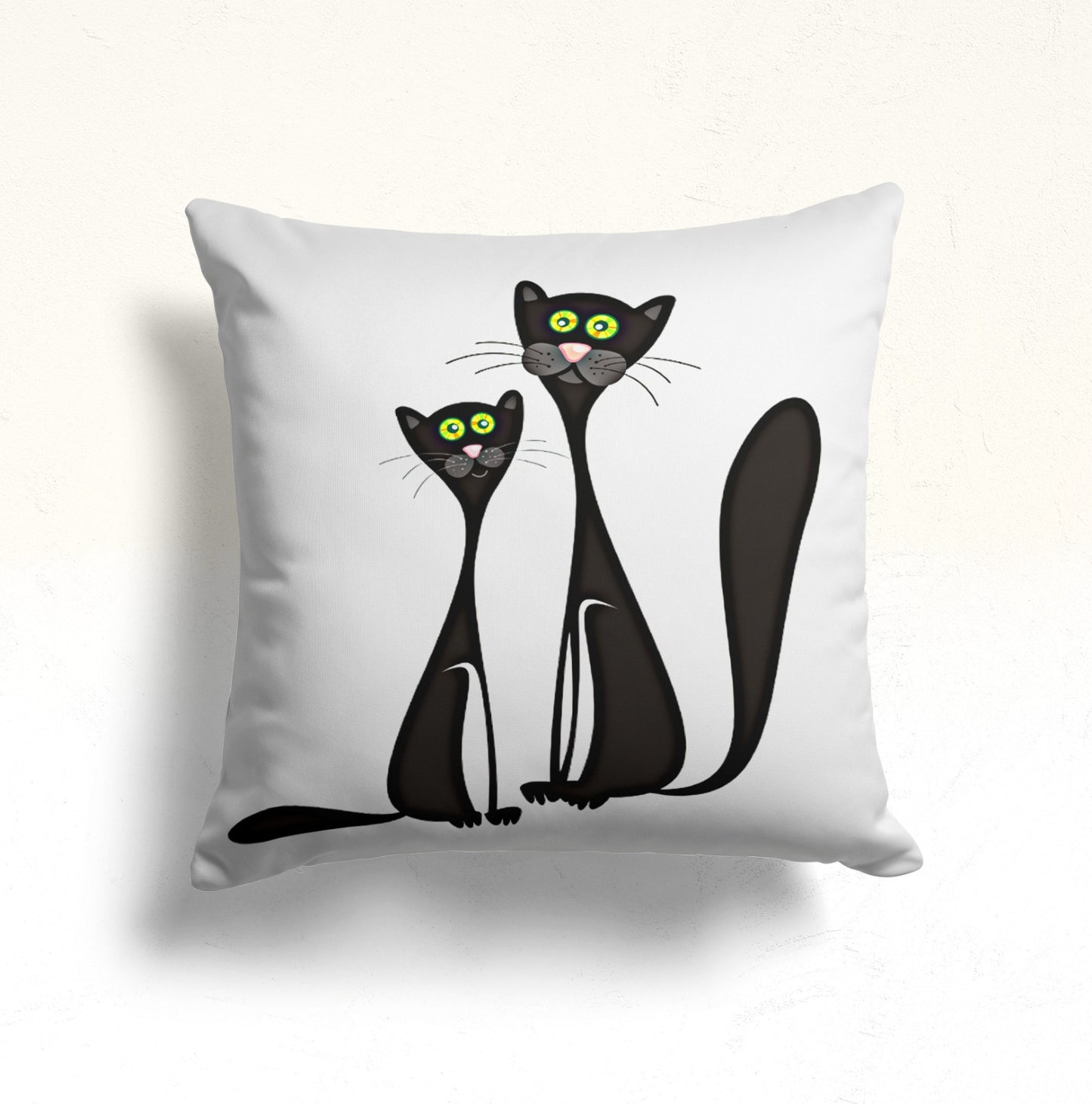 Black Cats Artwork Cushion Cover, Watercolor Cat and Kitten