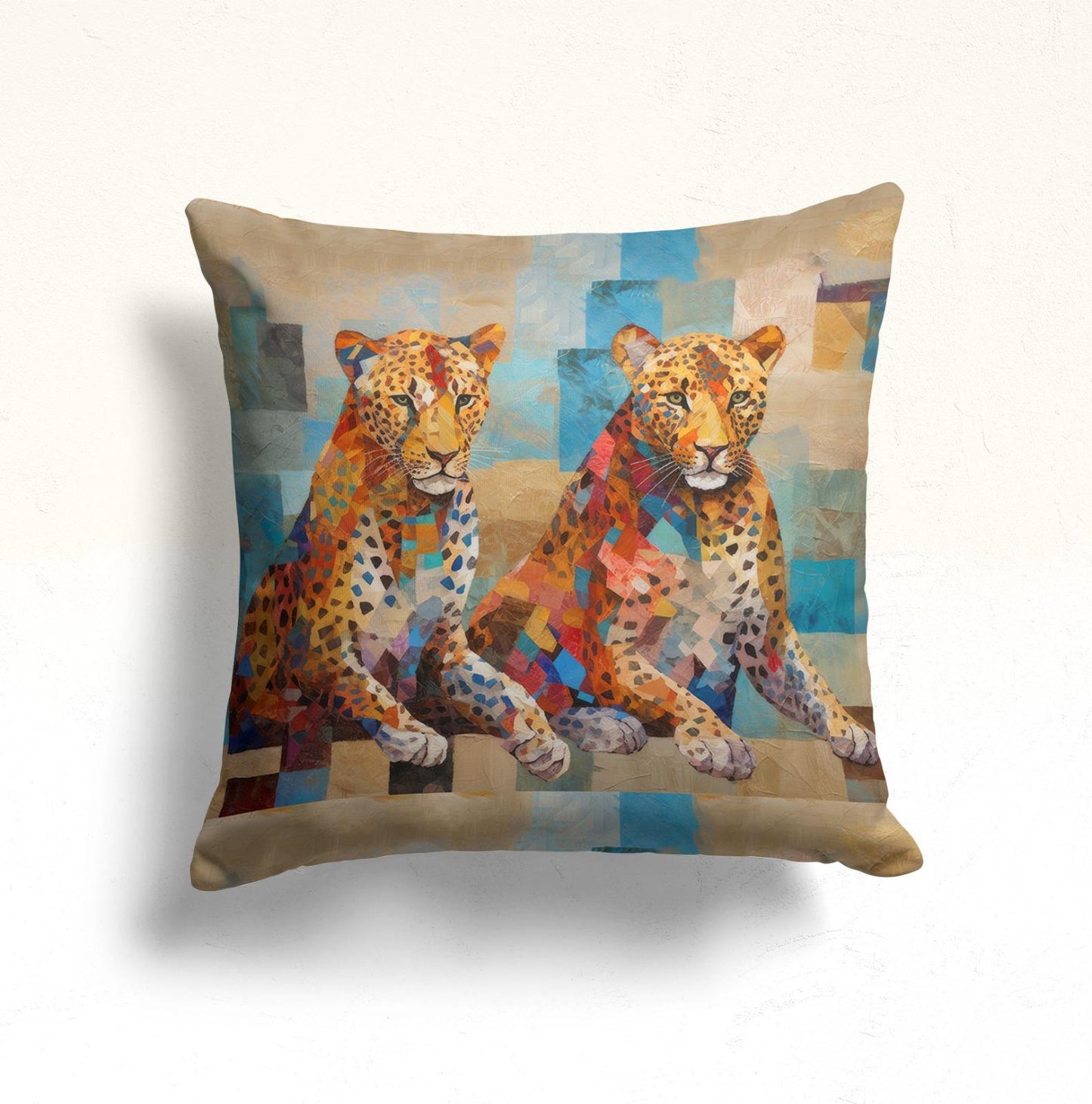 Tropical Bamboo Cushion Cover, Safari Leopards Illustrations