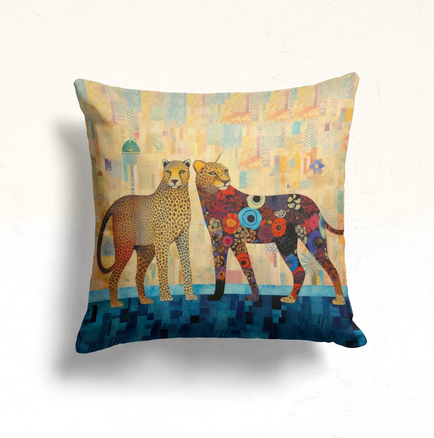 Tropical Bamboo Cushion Cover, Safari Leopards Illustrations