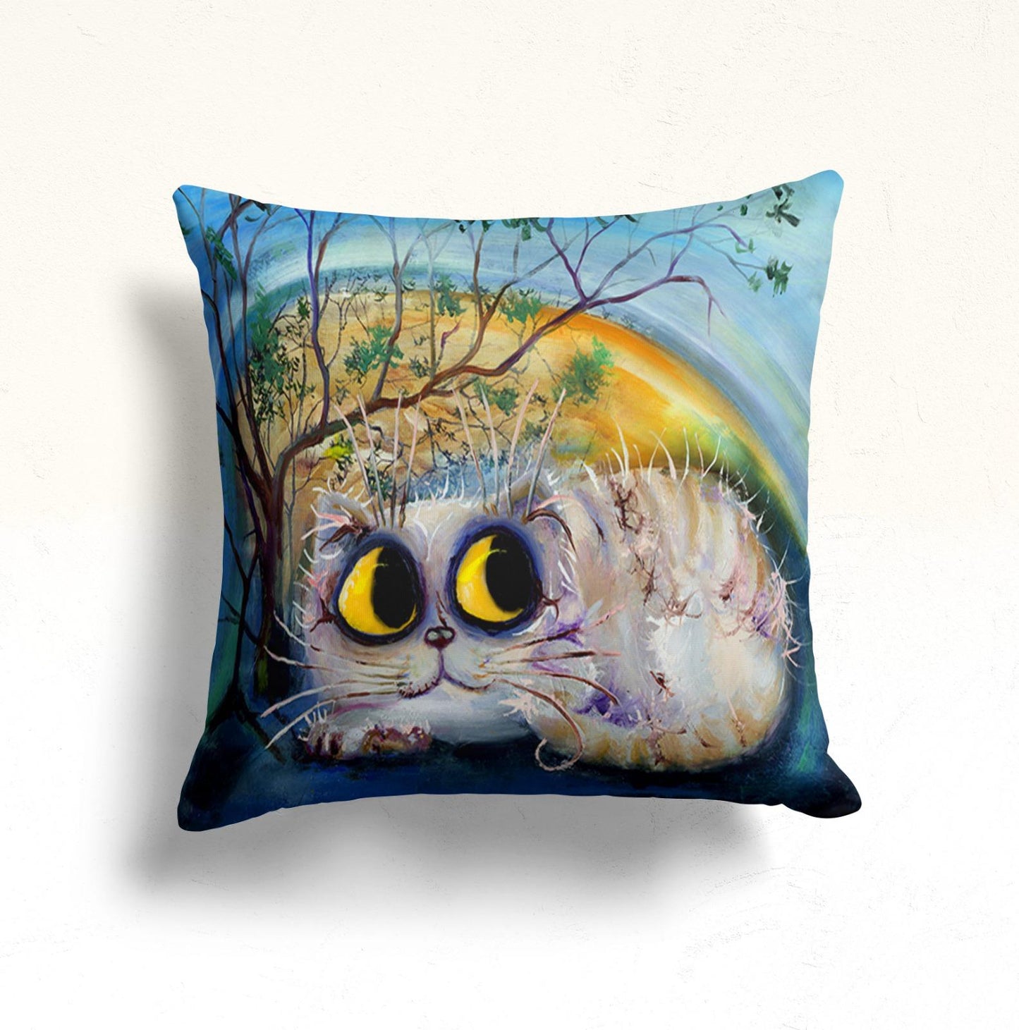 Red Feline in a Vibrant Cityscape Cushion Cover, Striped Cat