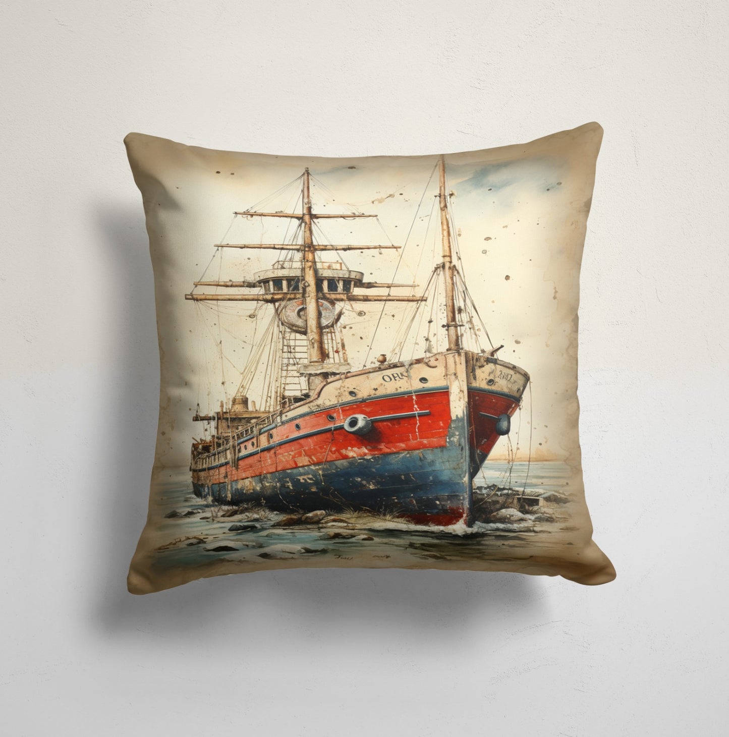 Sailing Ship Cushion Cover, Compass Rose Maritime, Harbor