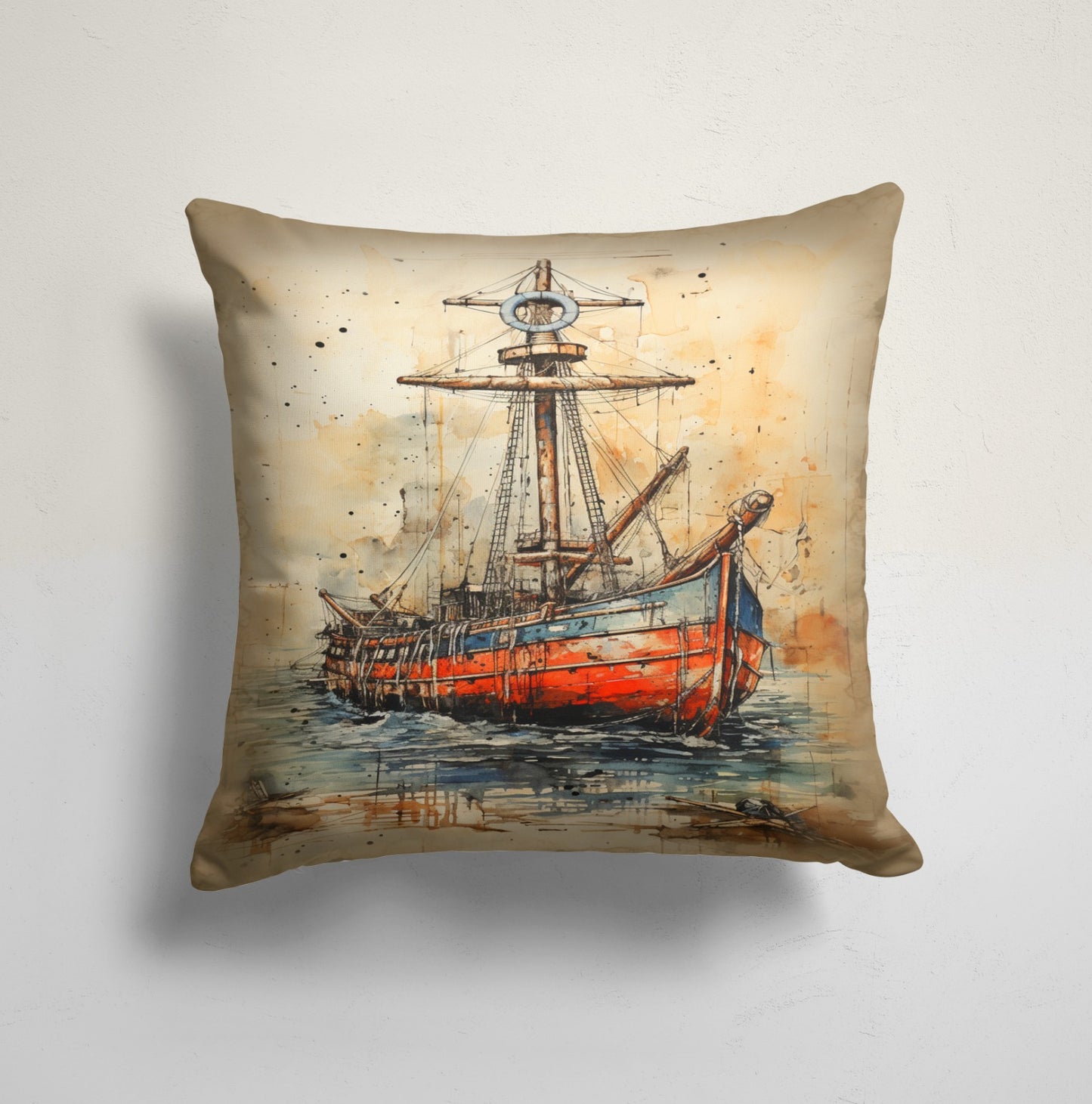 Sailing Ship Cushion Cover, Compass Rose Maritime, Harbor