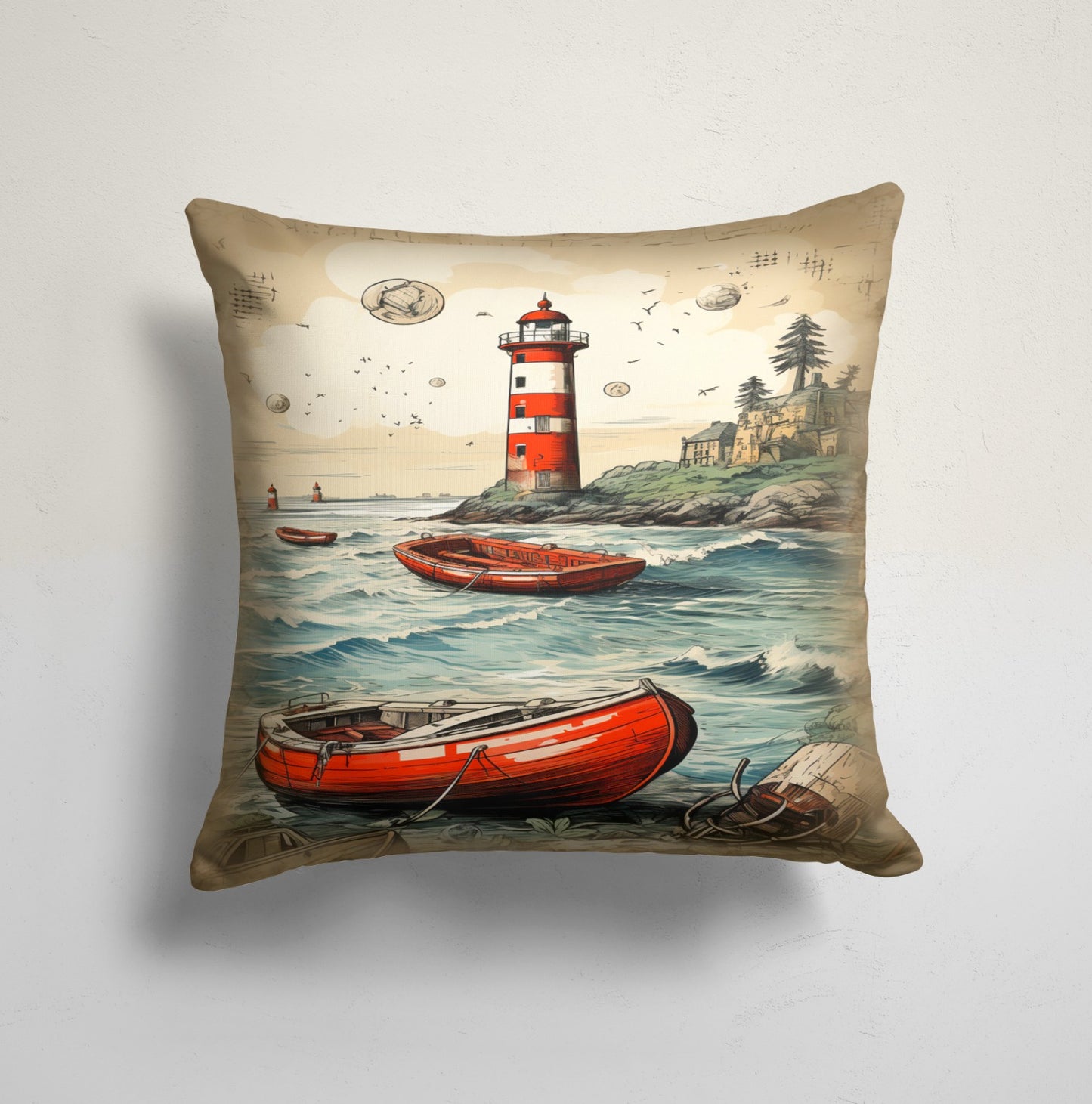 Lighthouse Landscape Ship Decorative Cushion Cover
