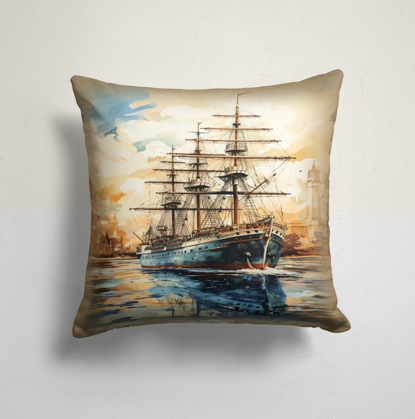 Sailing Ship Cushion Cover, Compass Rose Maritime, Harbor