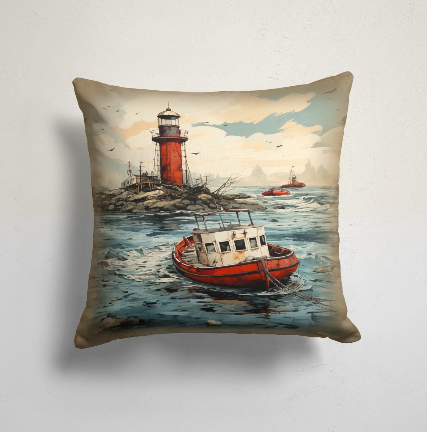 Lighthouse Landscape Ship Decorative Cushion Cover