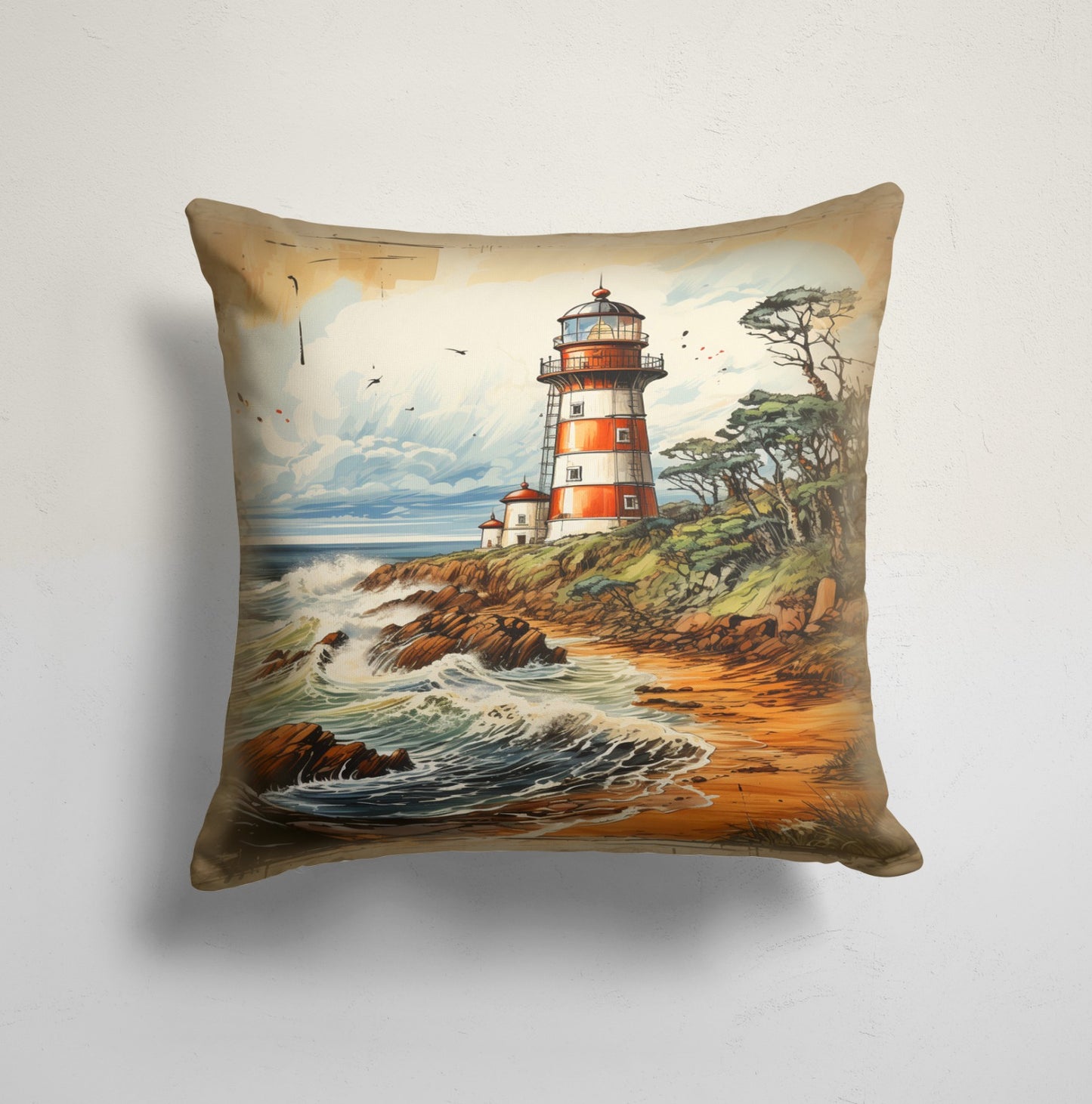 Lighthouse Landscape Ship Decorative Cushion Cover