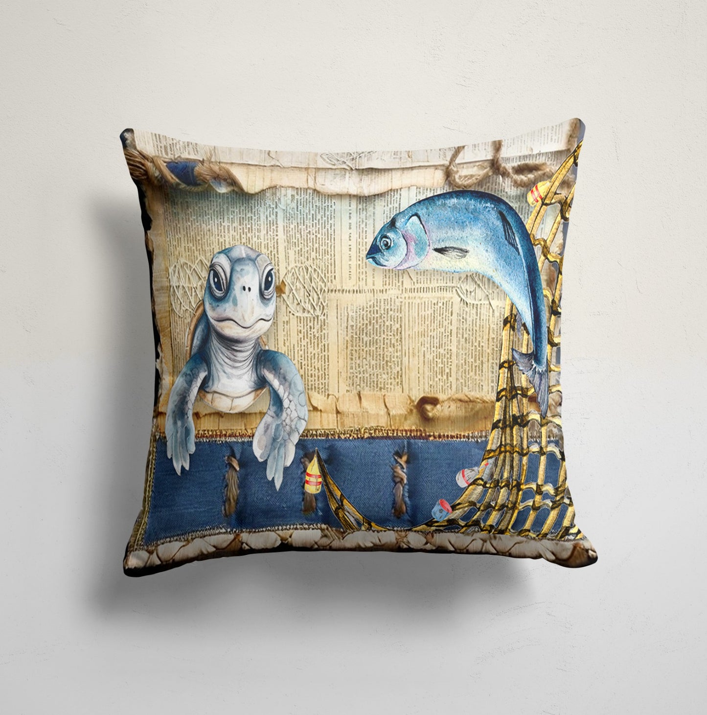 Crab Sea Life Fish&Turtle Cushion Cover