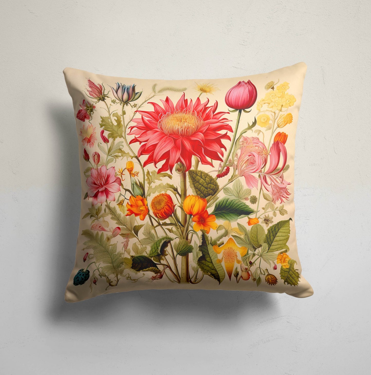 Elegant Feather Art Cushion Cover with Garden Autumn Hues