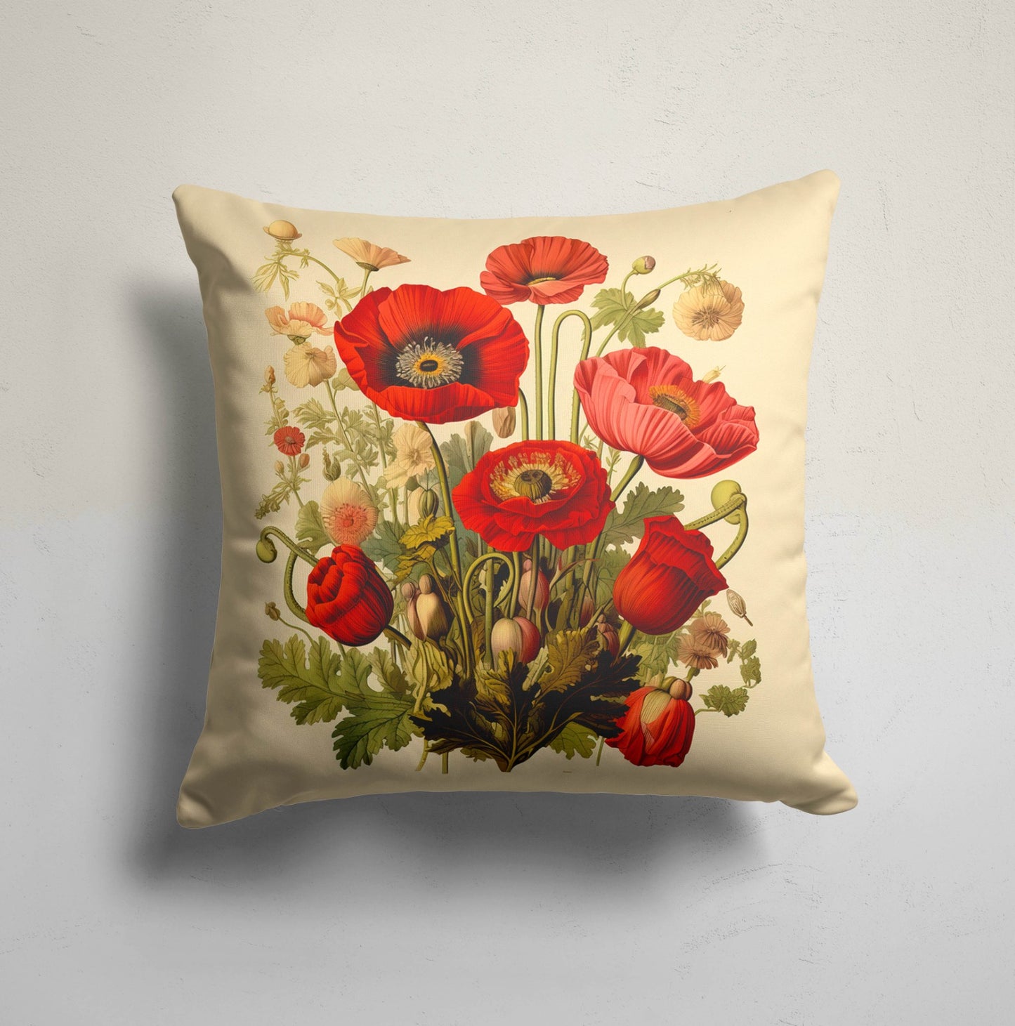 Poppy Flower Cushion Cover, Peach & Blue Bohemian Dreamcatcher