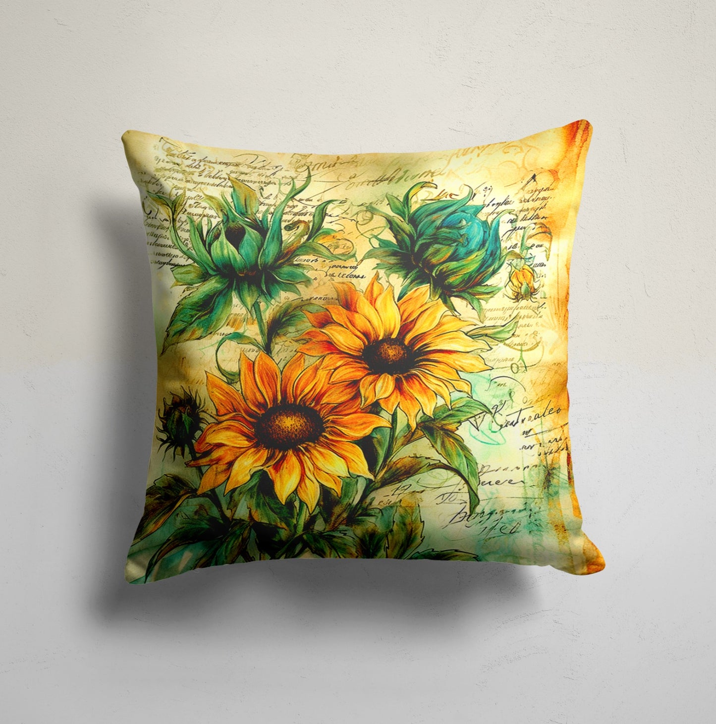 Sunflower Notes Cushion Cover, Artful Design with Script and Music