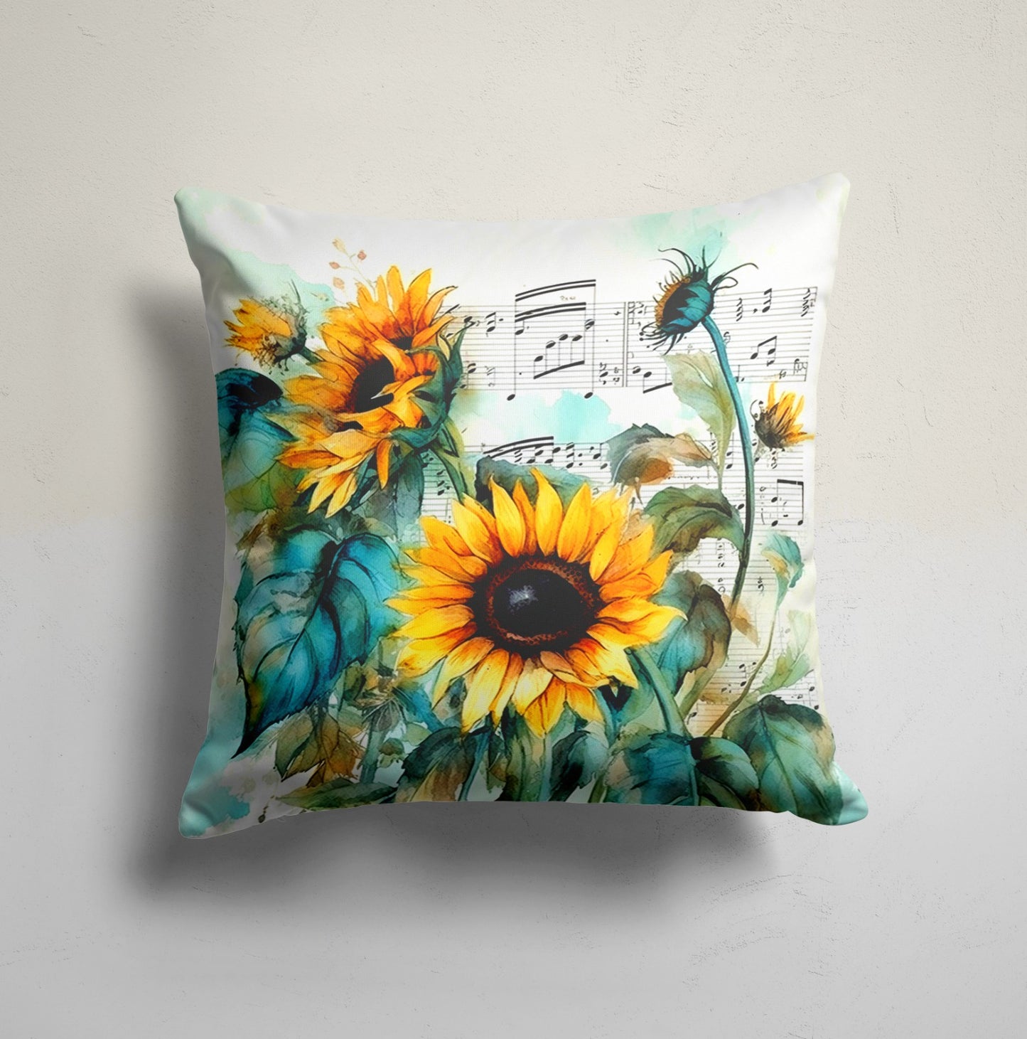 Sunflower Notes Cushion Cover, Artful Design with Script and Music
