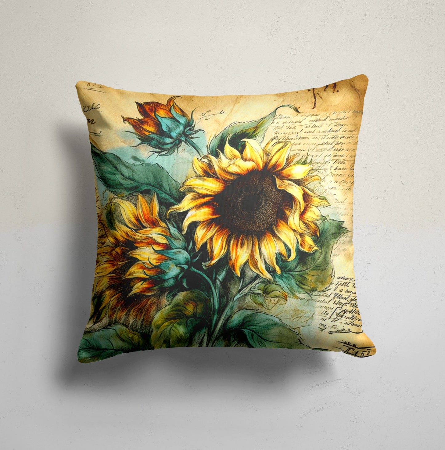 Sunflower Notes Cushion Cover, Artful Design with Script and Music
