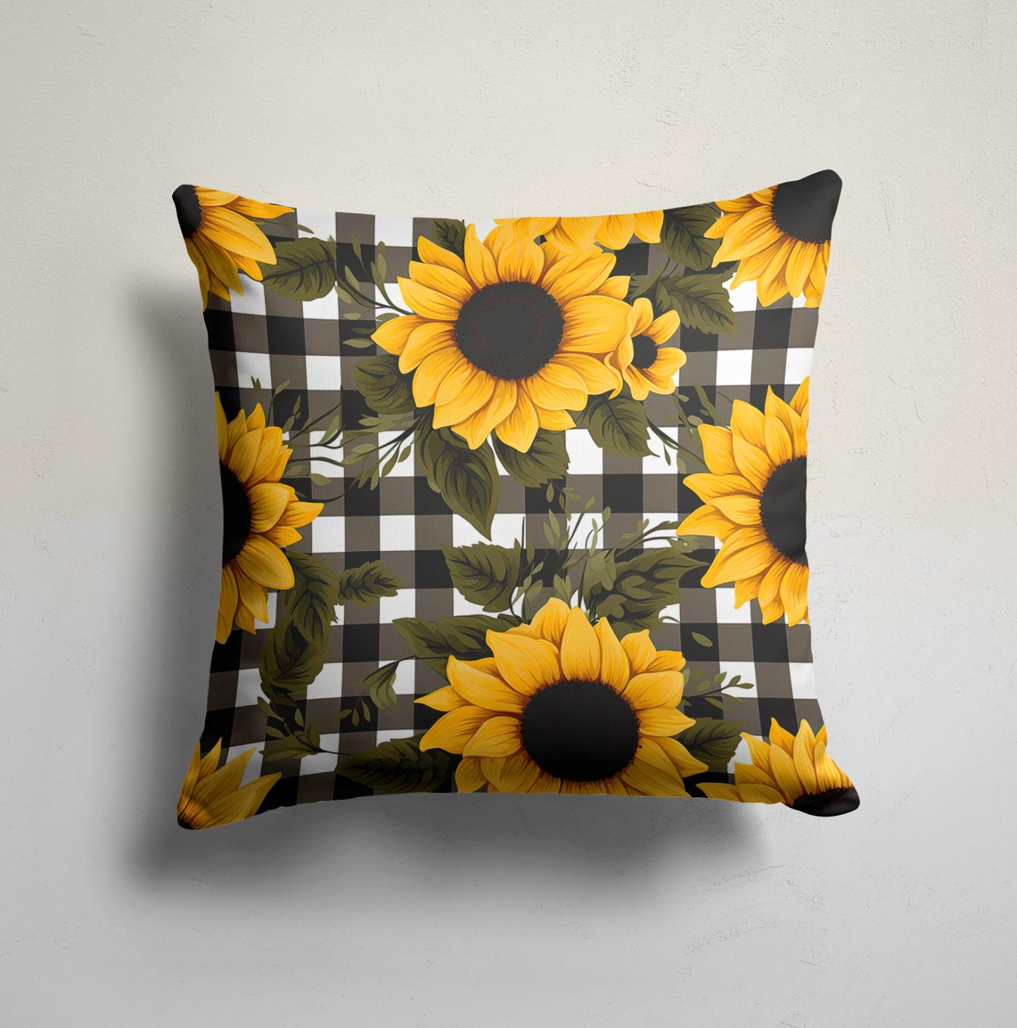 Golden Sunflower Checkered Delight Cushion Cover, Sunshine Decor