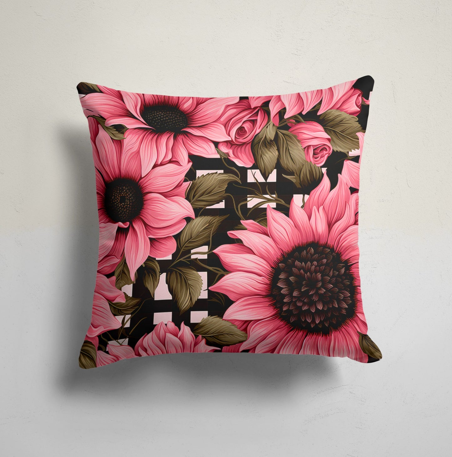 Bold Bloom Sunflowers on Black Cushion Cover, Blossoming Decor
