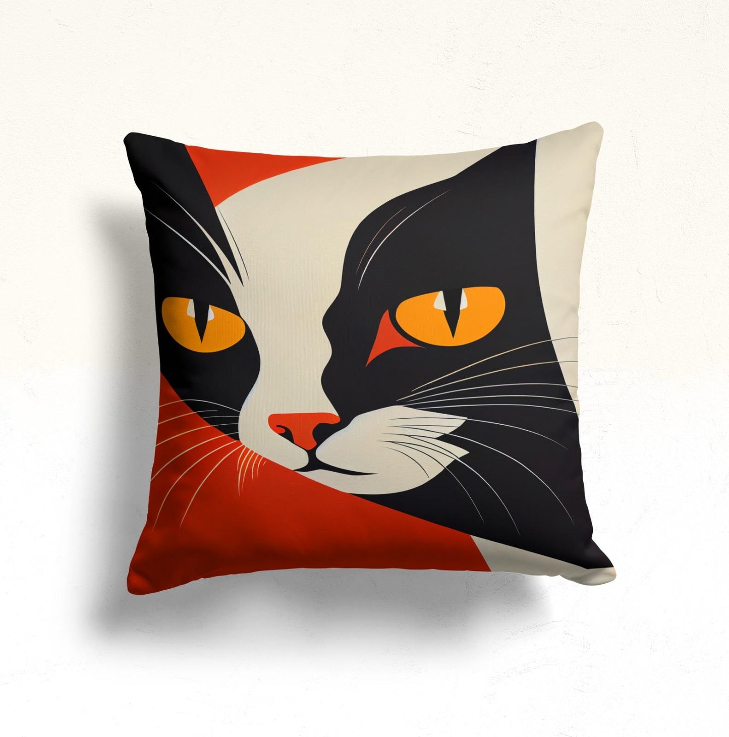 Red Feline in a Vibrant Cityscape Cushion Cover, Striped Cat