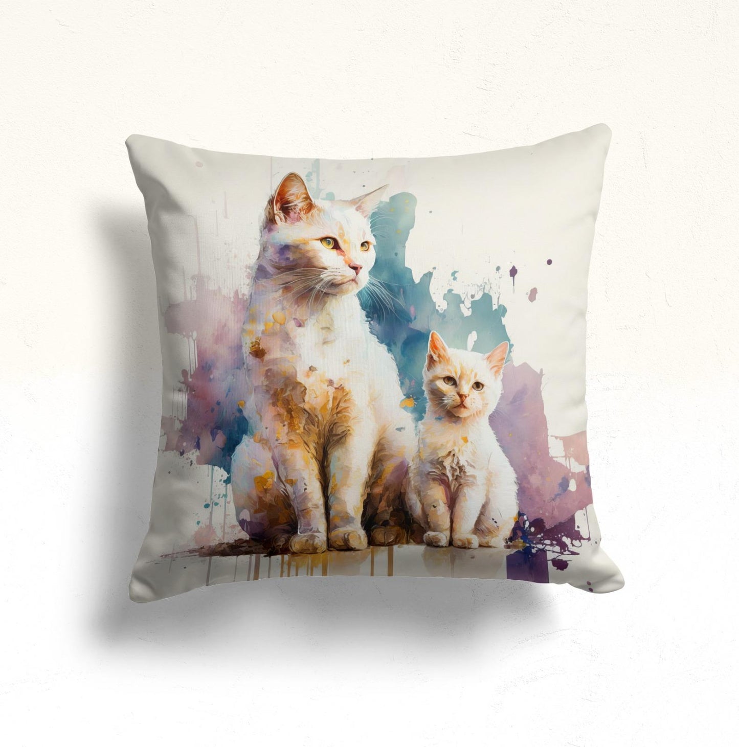 Black Cats Artwork Cushion Cover, Watercolor Cat and Kitten