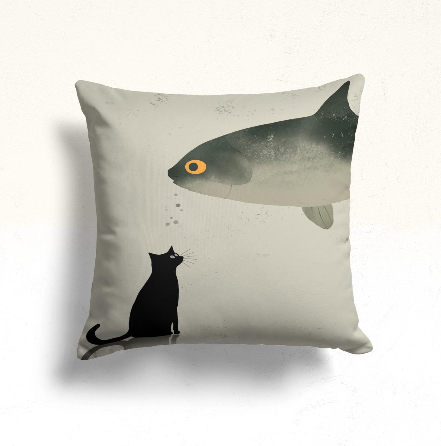 Abstract Black Cat and Fish, Butterfly Cushion Cover