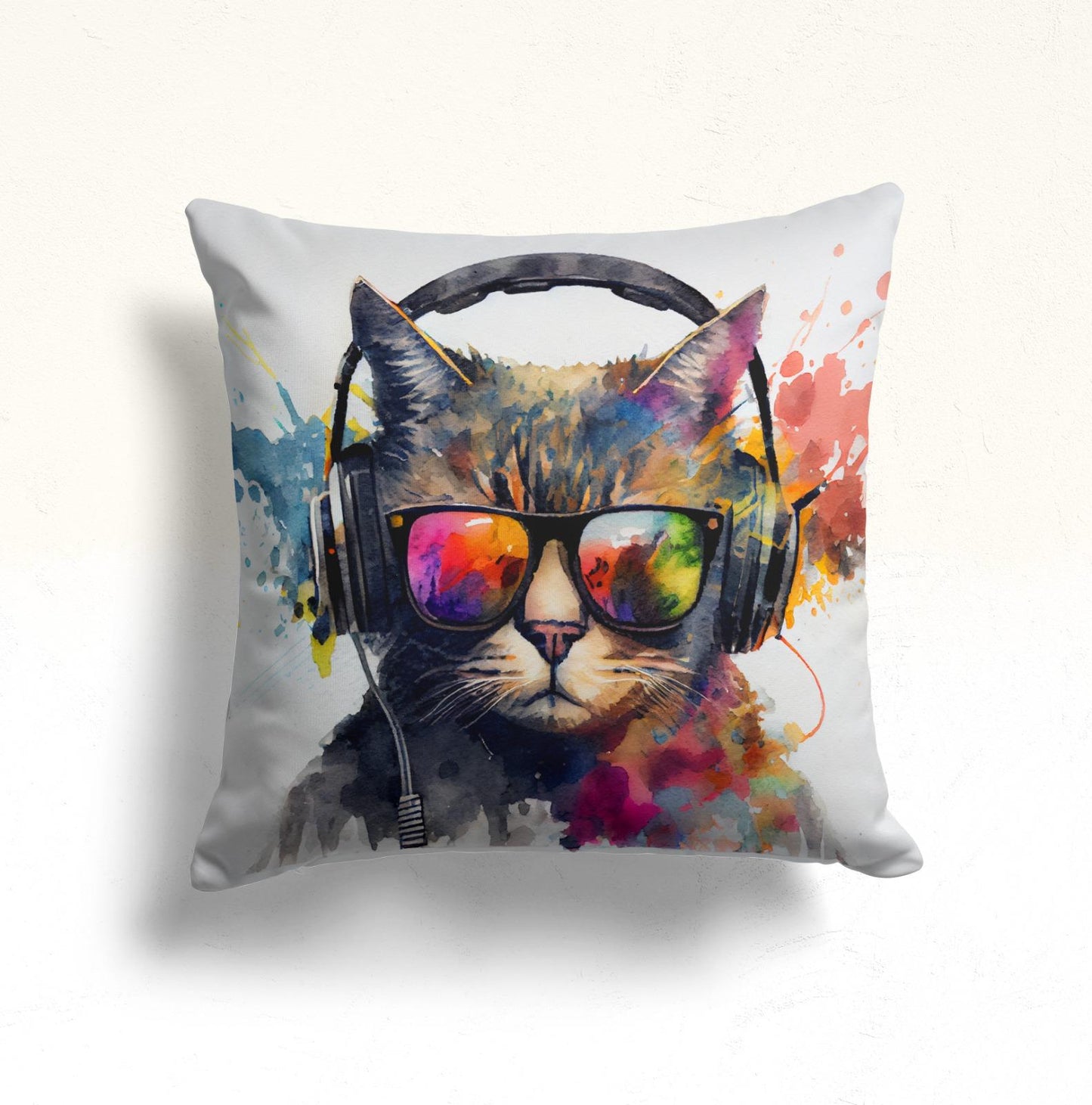 Red Feline in a Vibrant Cityscape Cushion Cover, Striped Cat