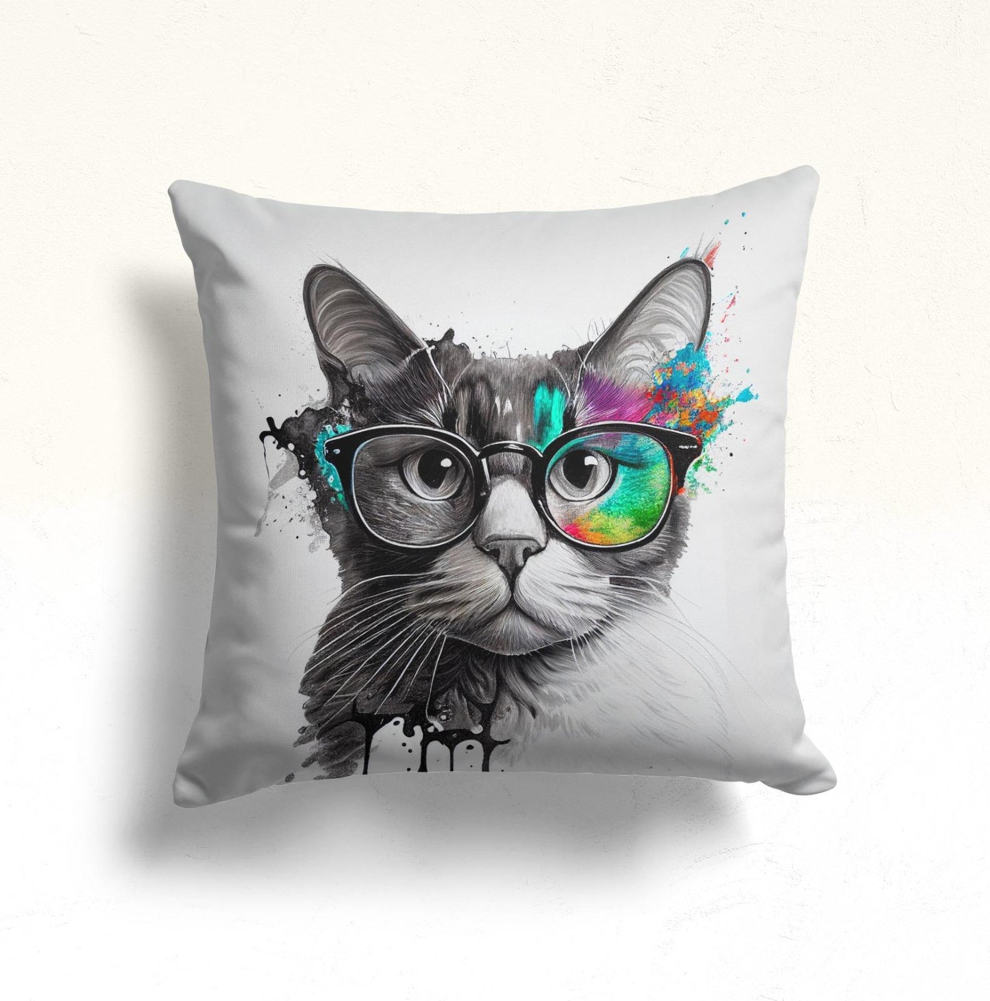 Black Cats Artwork Cushion Cover, Watercolor Cat and Kitten