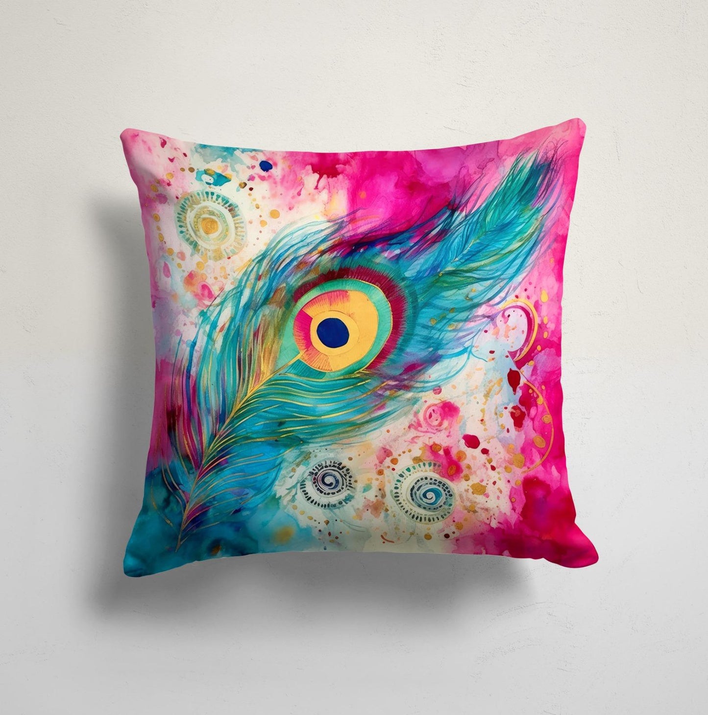 Abstract Peacock Feather Design Colorful Cushion Cover