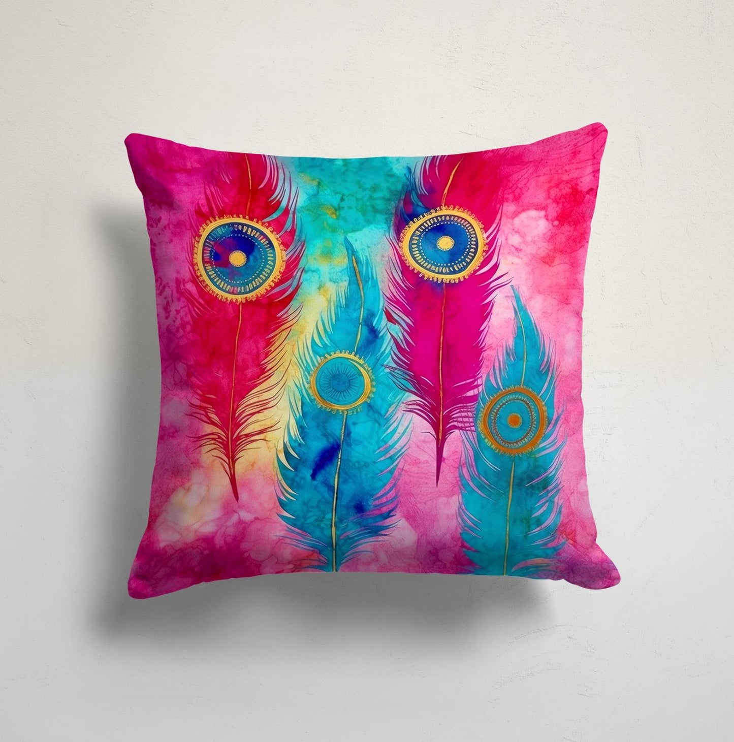 Abstract Peacock Feather Design Colorful Cushion Cover
