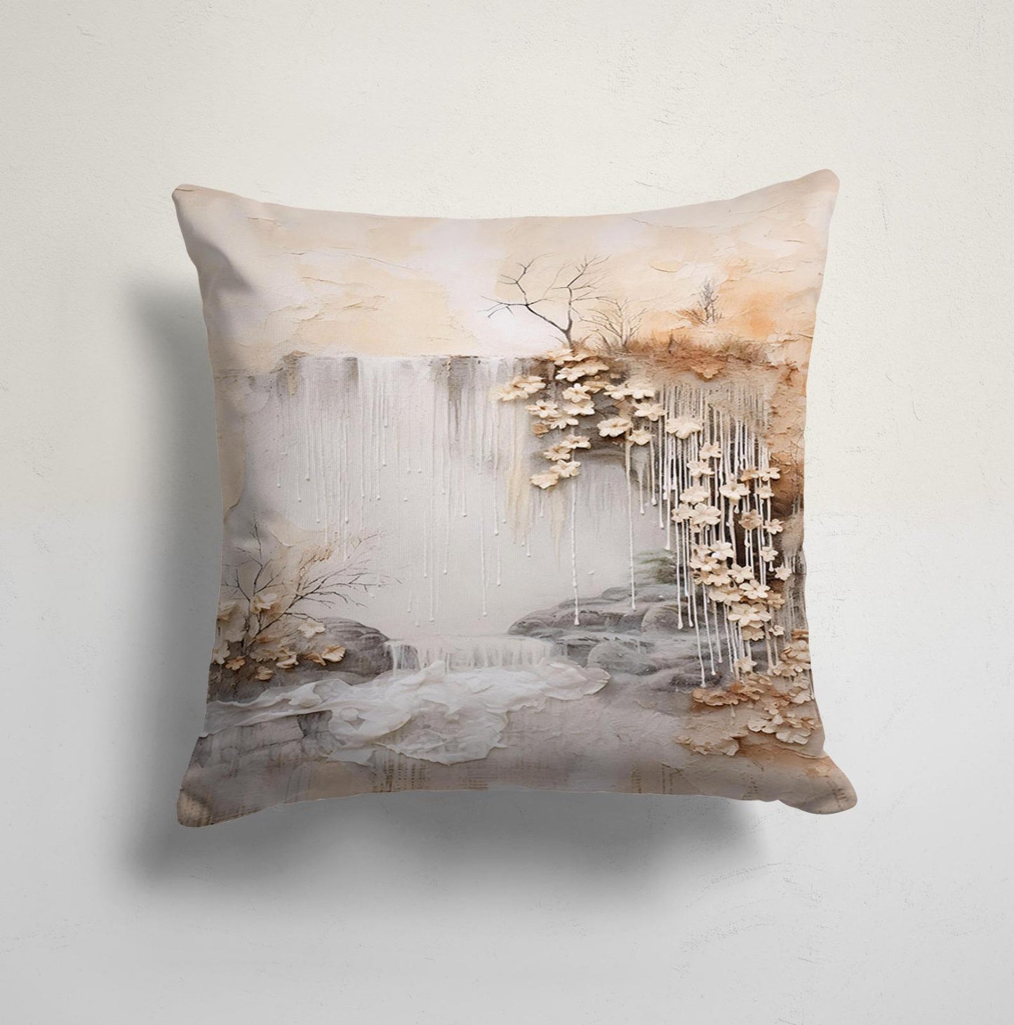Coastal Shells and Sand Art Cushion Cover,Seahorse and Coral