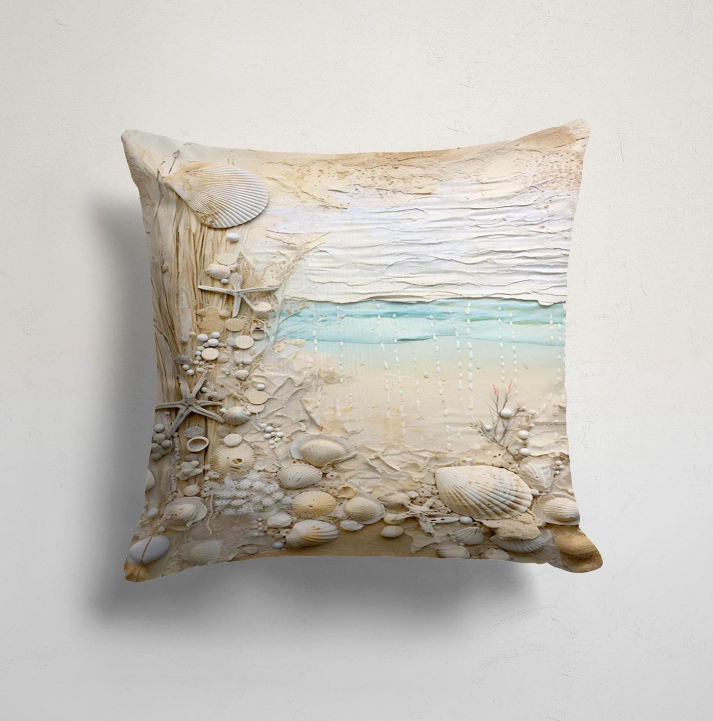 Coastal Shells and Sand Art Cushion Cover,Seahorse and Coral