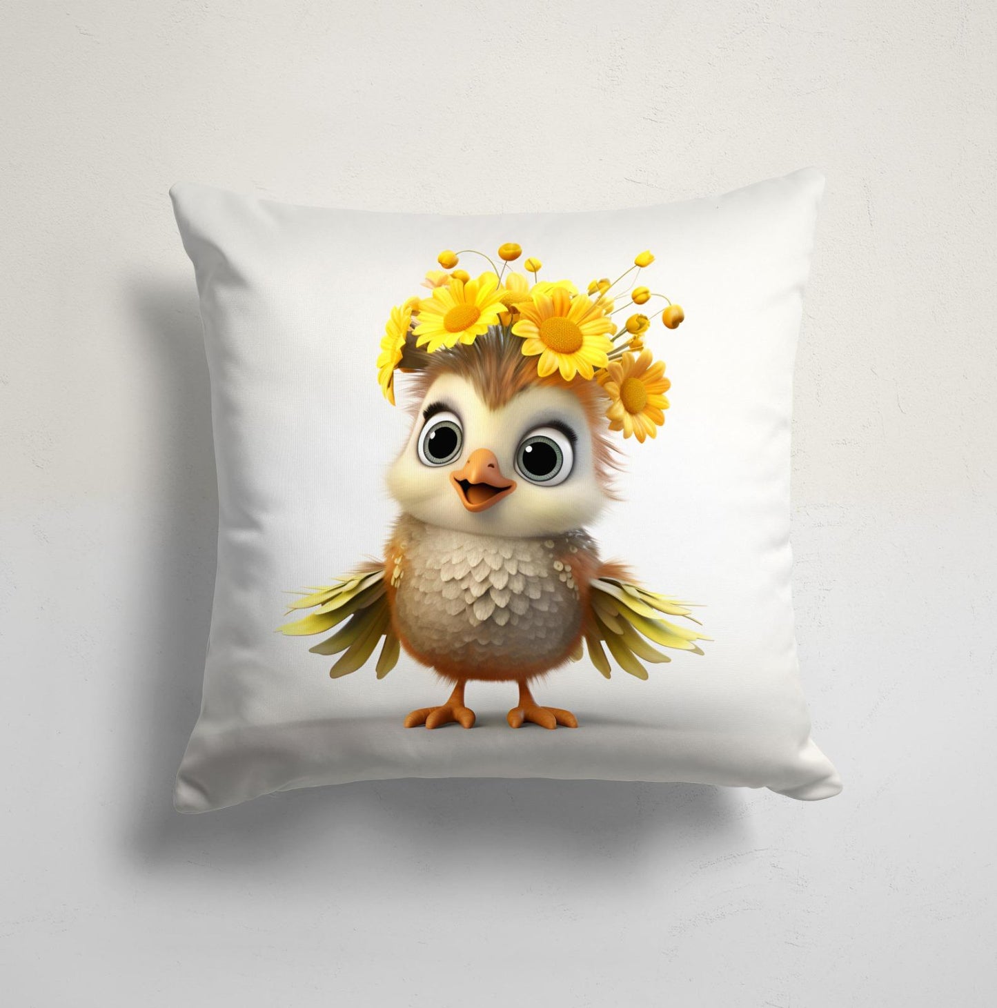 Cute Puppy with Daisy Garland Cushion Cover, Floral Feline Decor