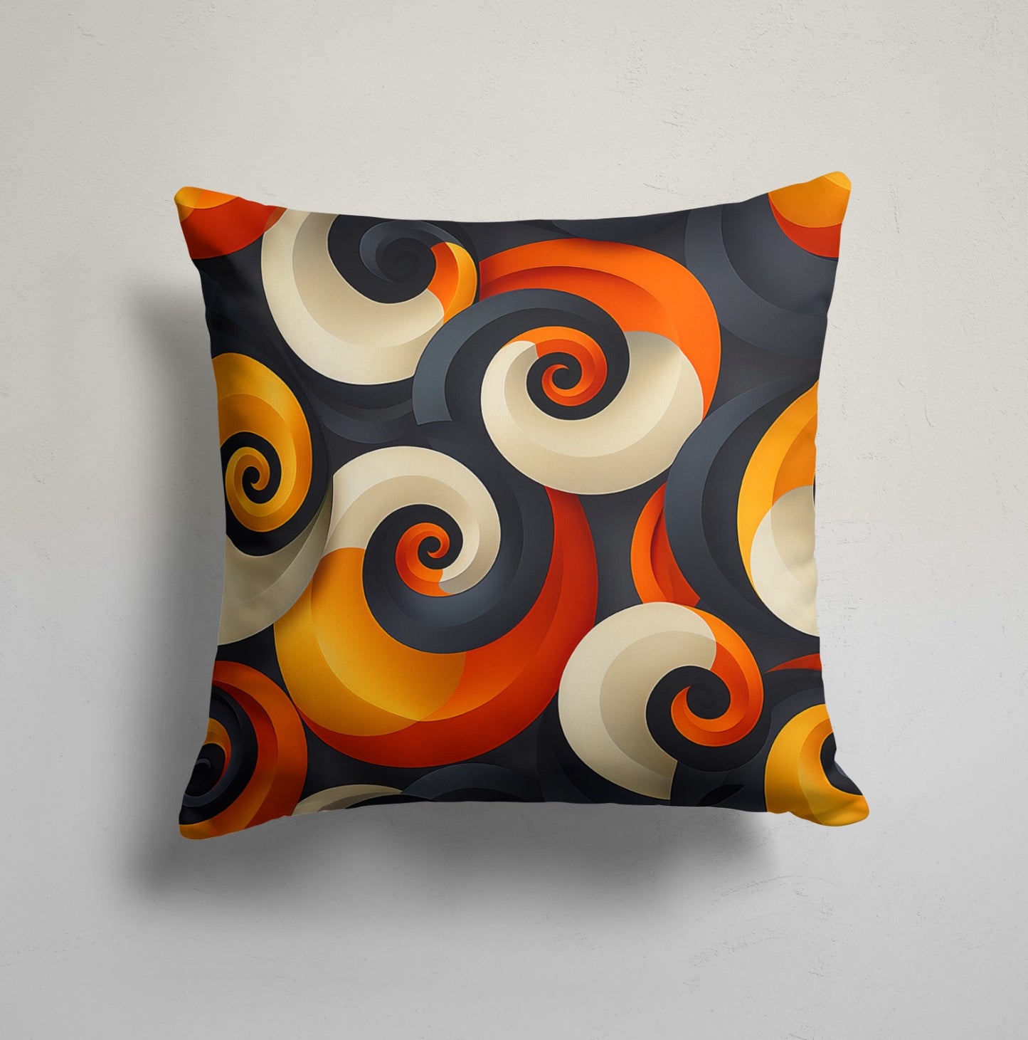 Orange and Black Abstract Circles Cushion Cover, Sunset Decor